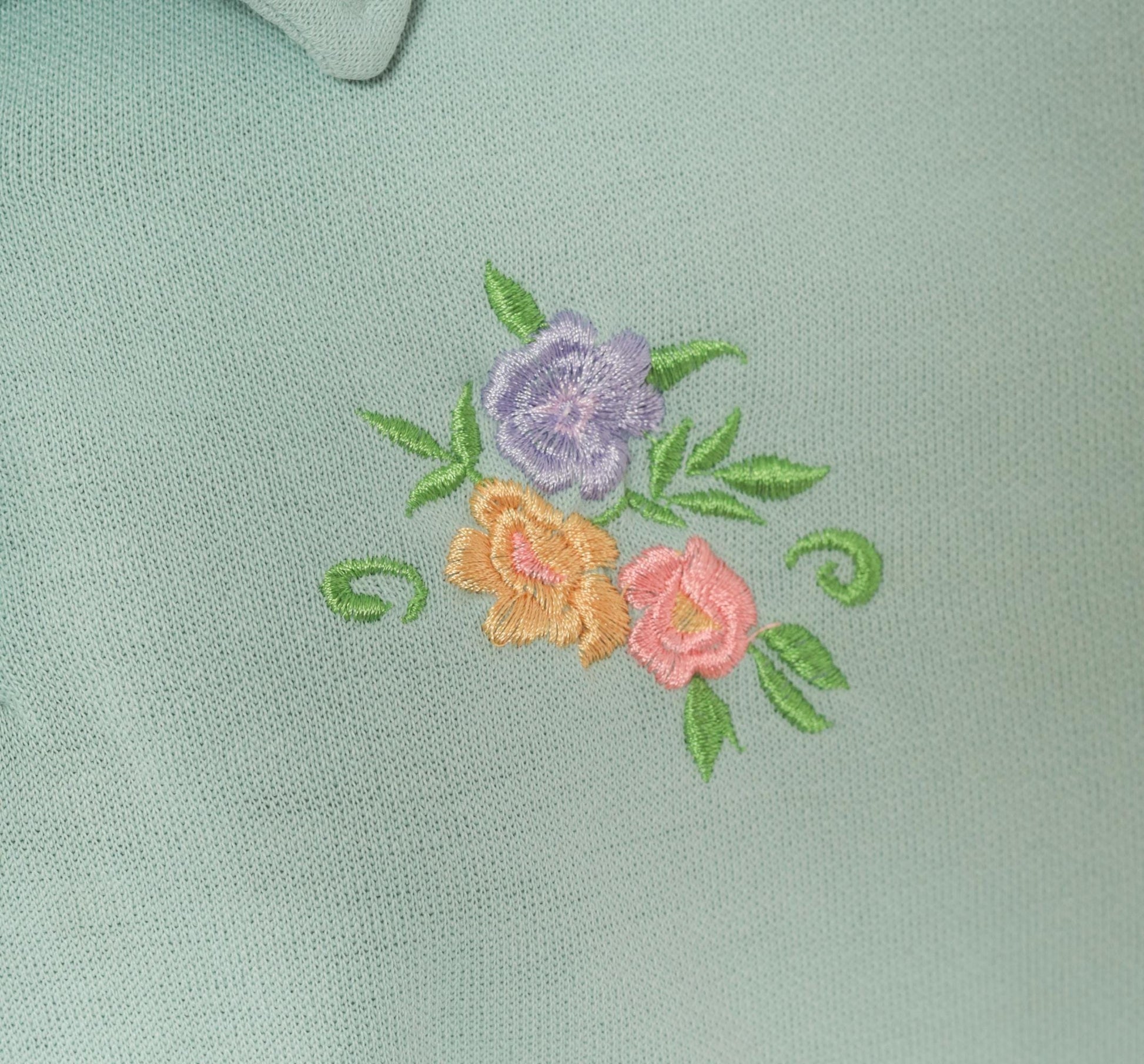 80s Ys Casuals Pastel Color Block Polo Sweatshirt Floral Embroidered Extra Large XL