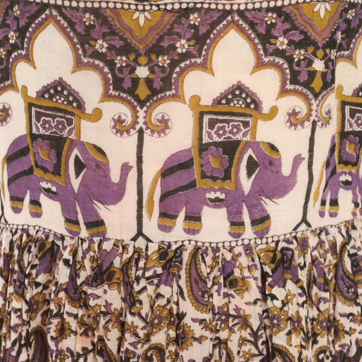 2000s Sol Elephant Block Print Cotton Sundress Purple Cream Small