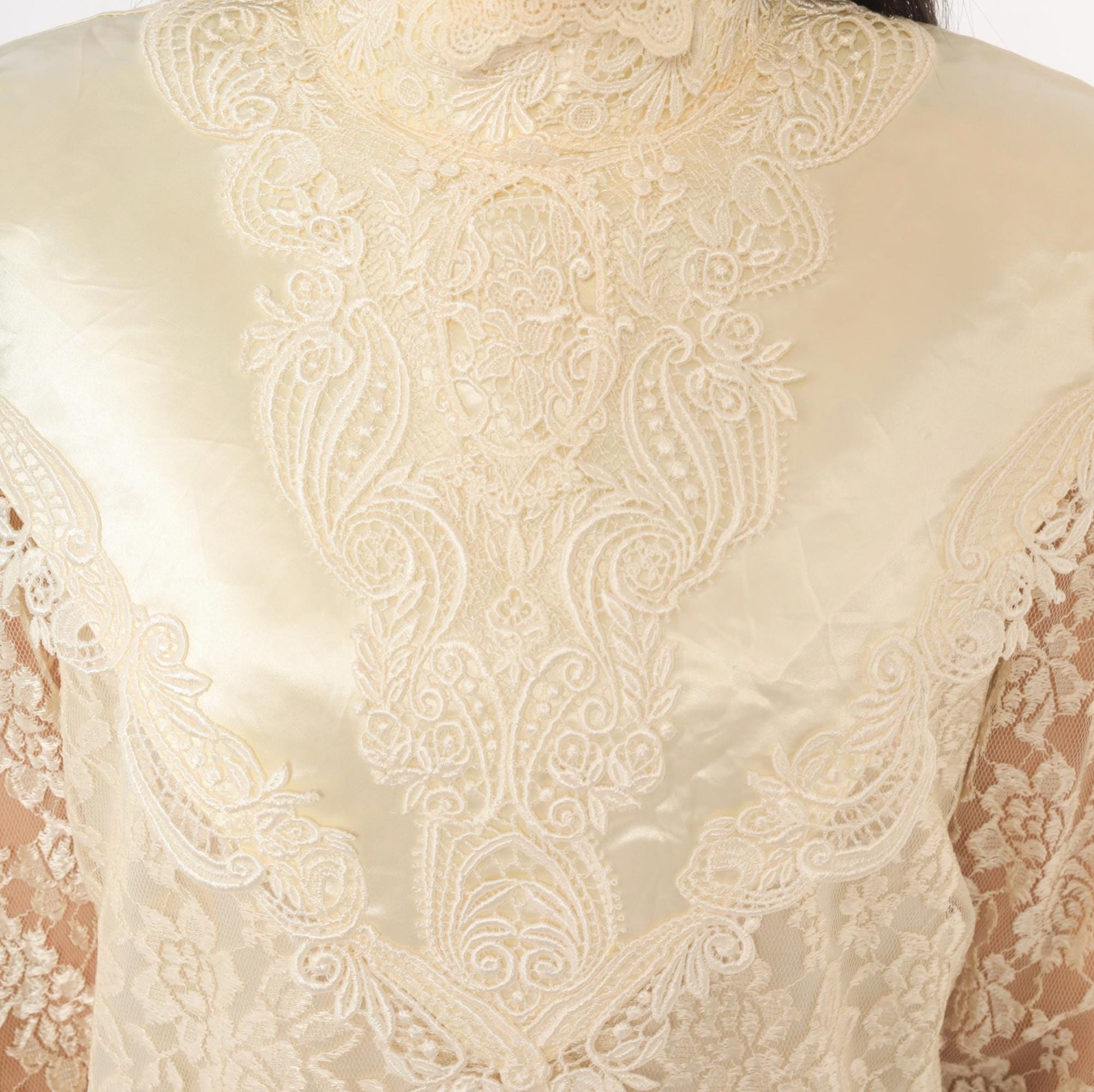 80s Jessica Mclintock Cream Lace Mermaid Wedding Dress High Neck Satin Bib Medium M