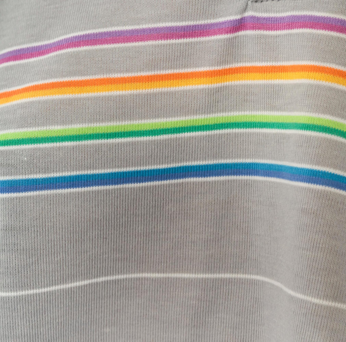 80s Rainbow Stripe Crop Polo Grey Cotton Short Sleeve Medium M