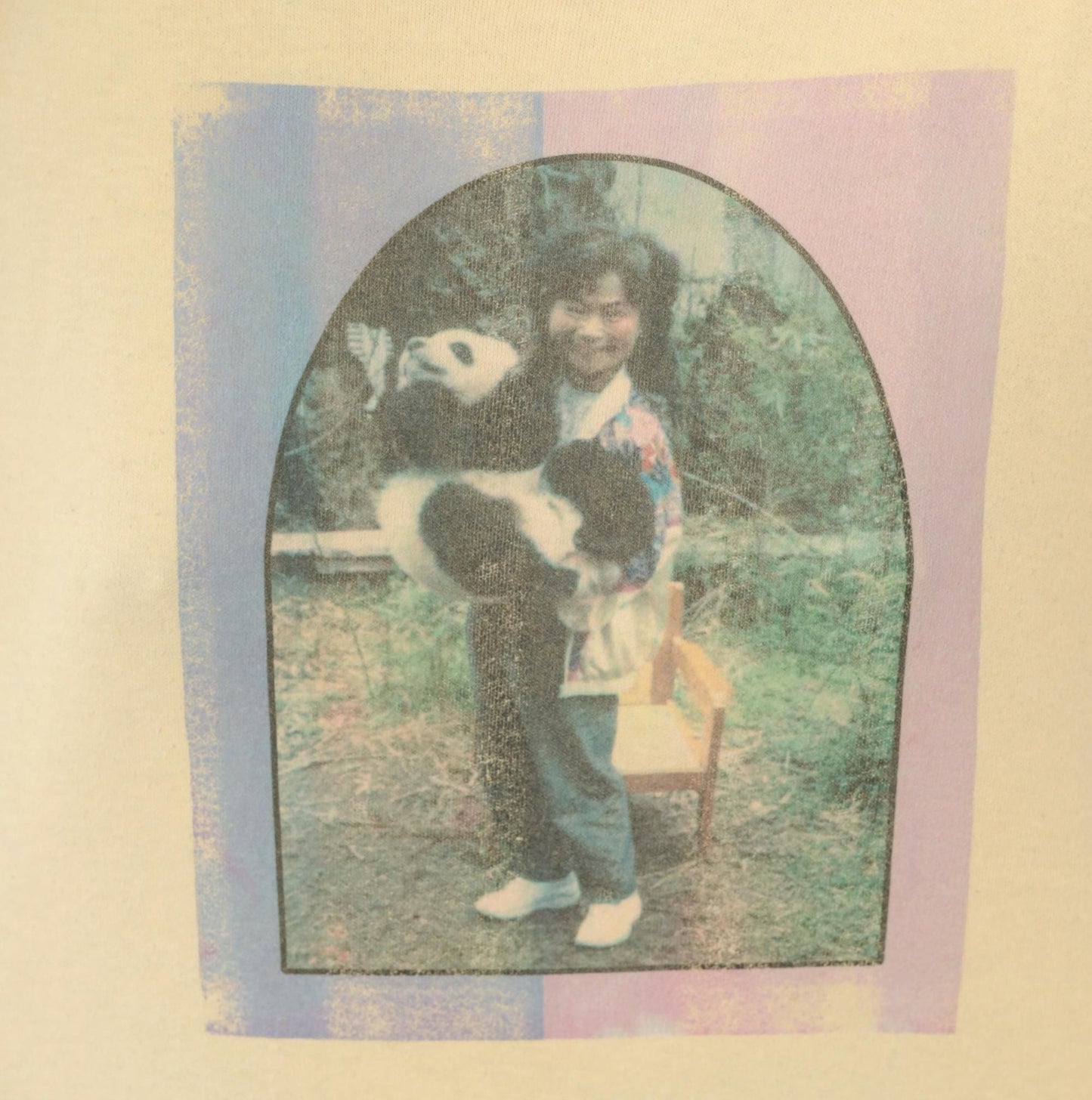 90s Basic Editions Panda Photo Print Tee Butter Yellow Heart Graphic Small