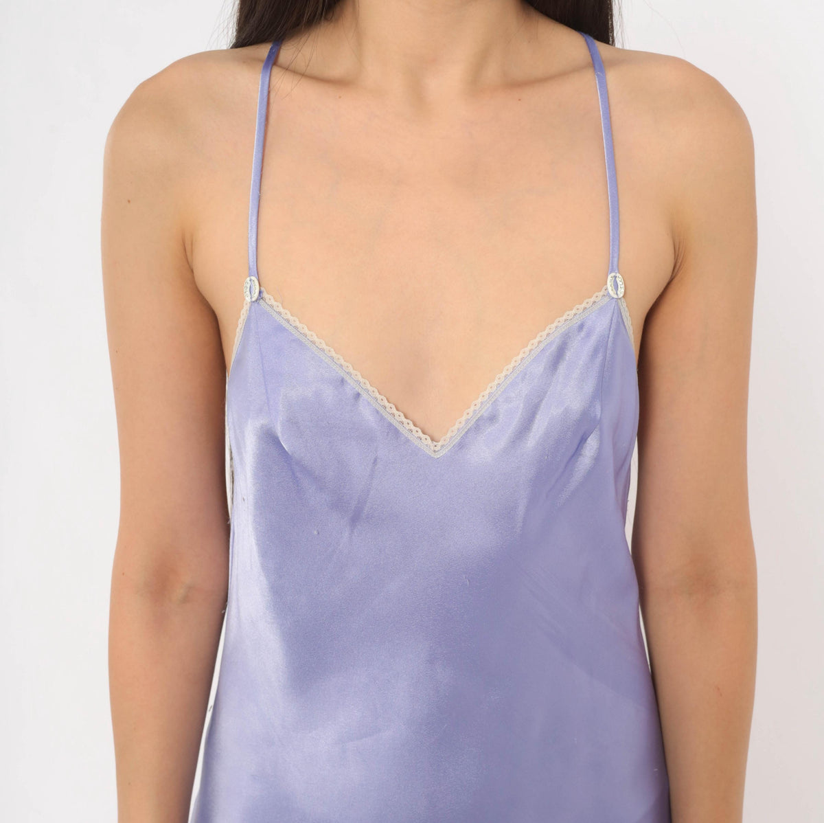 90s Lucie Ann Lavender Slip Gown Open Back Satin Lace Small
