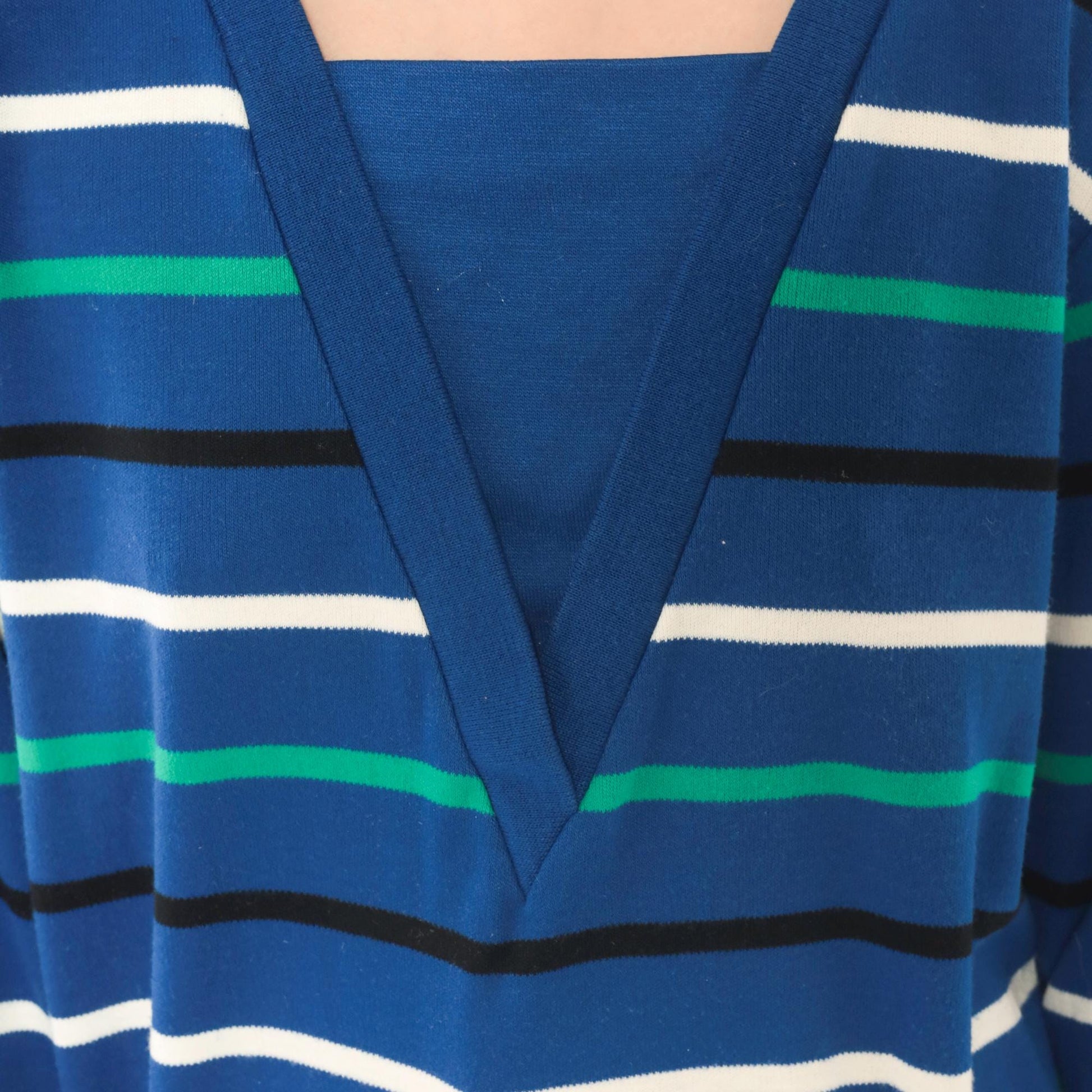 80s Alfred Dunner Striped V-Neck Sweater Cobalt Blue Cotton Knit Small