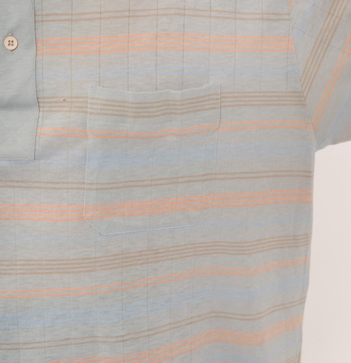 80s Knights Bridge Striped Polo Shirt Grey Peach Cotton Short Sleeve Extra Large XL