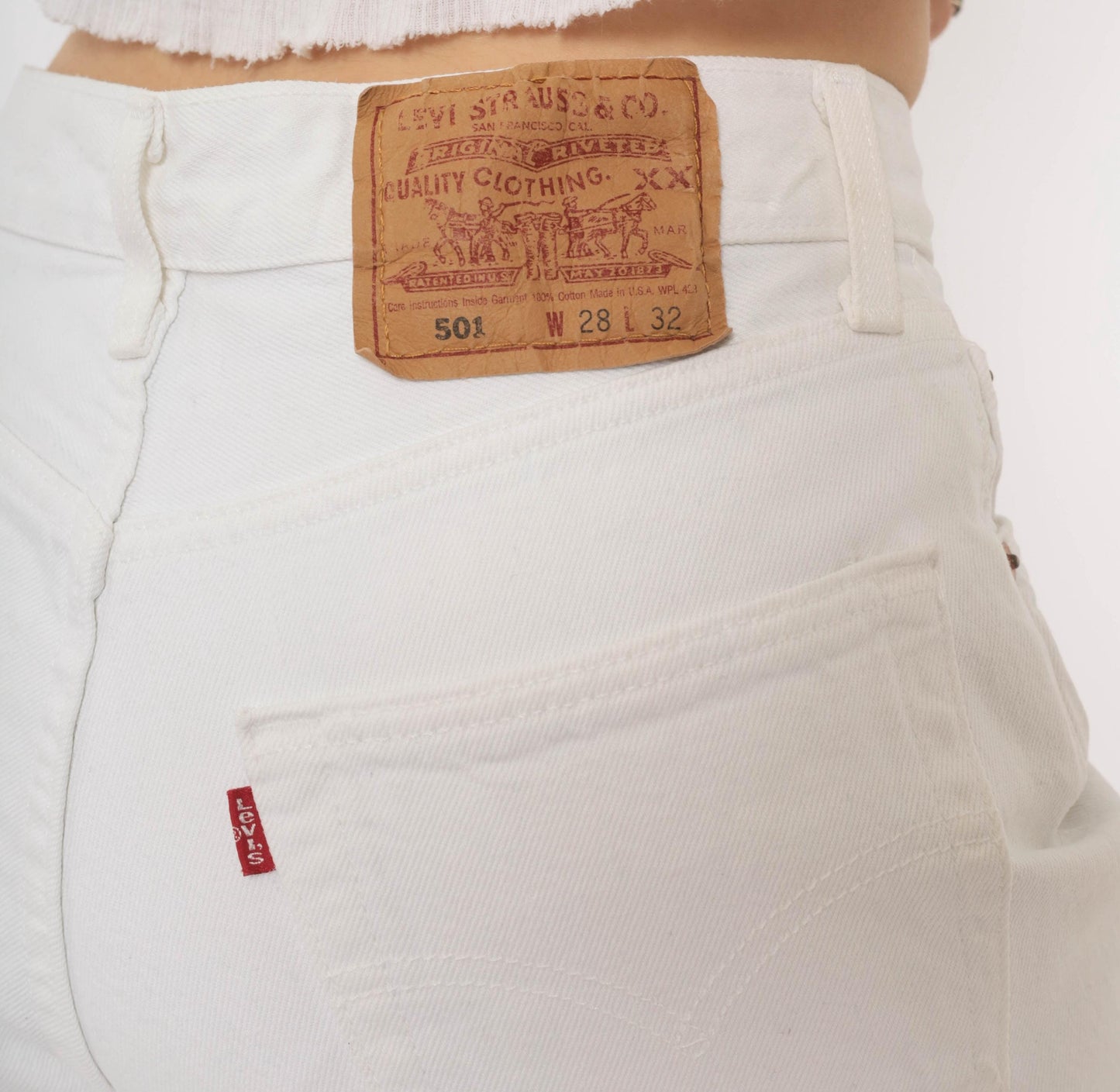 90s Levi's 501 White Denim Cutoff Shorts High Rise Button Fly Small S