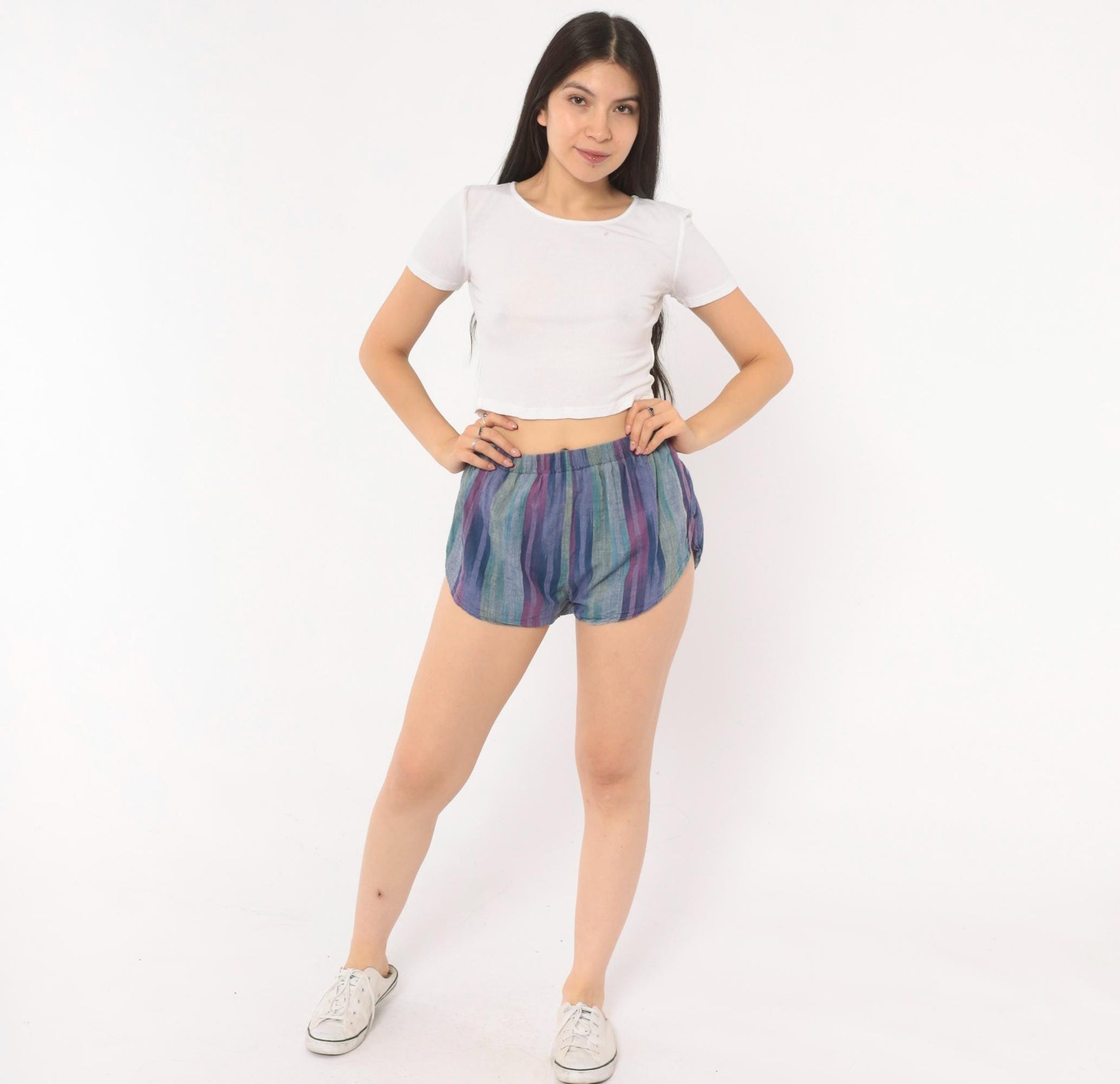 80s Pounders Ikat Stripe Shorts Purple Teal Cotton Dolphin Extra Small XS
