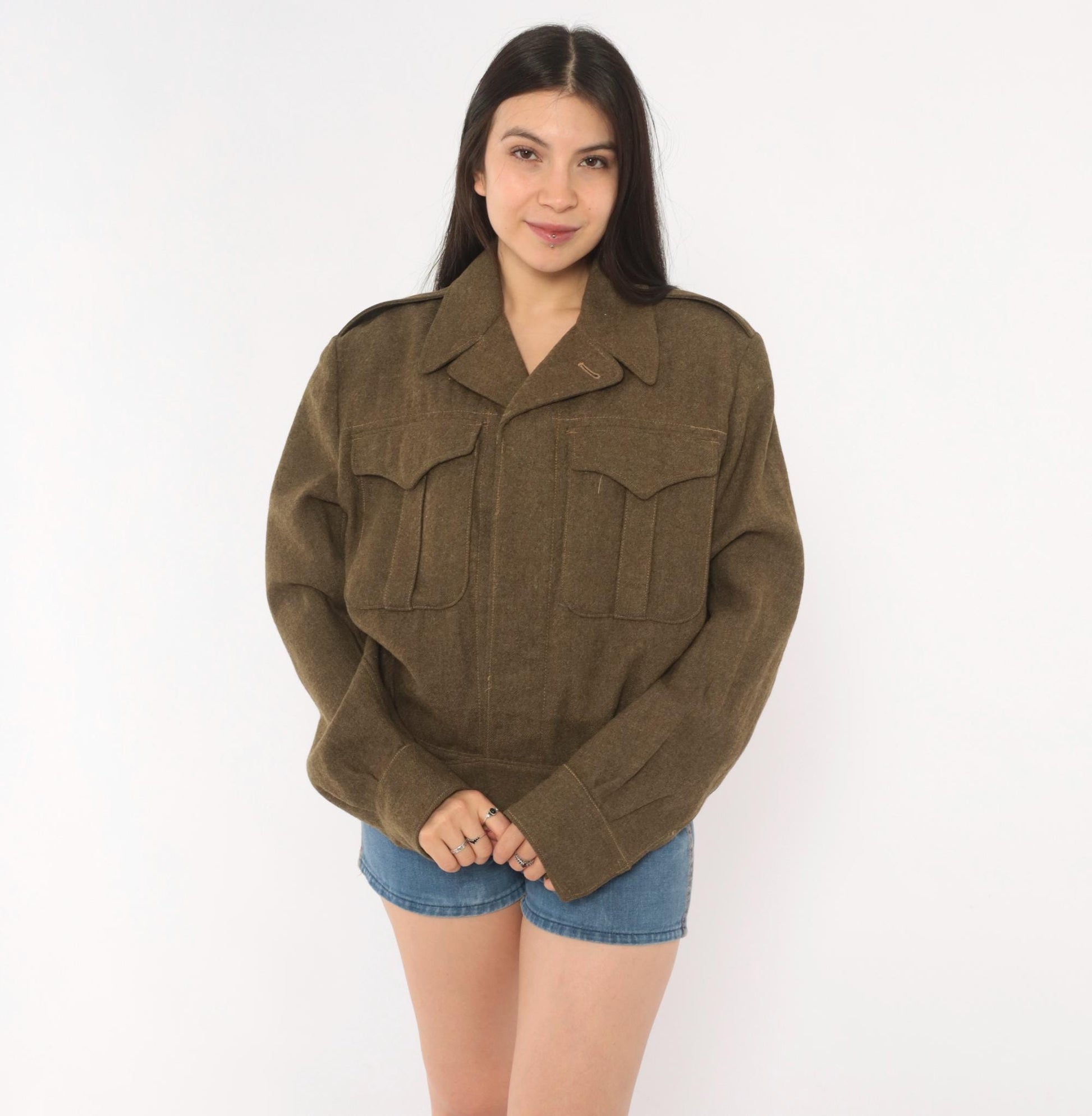 1950s Military Wool Jacket Olive Drab Cropped Blouson Army Green Medium M