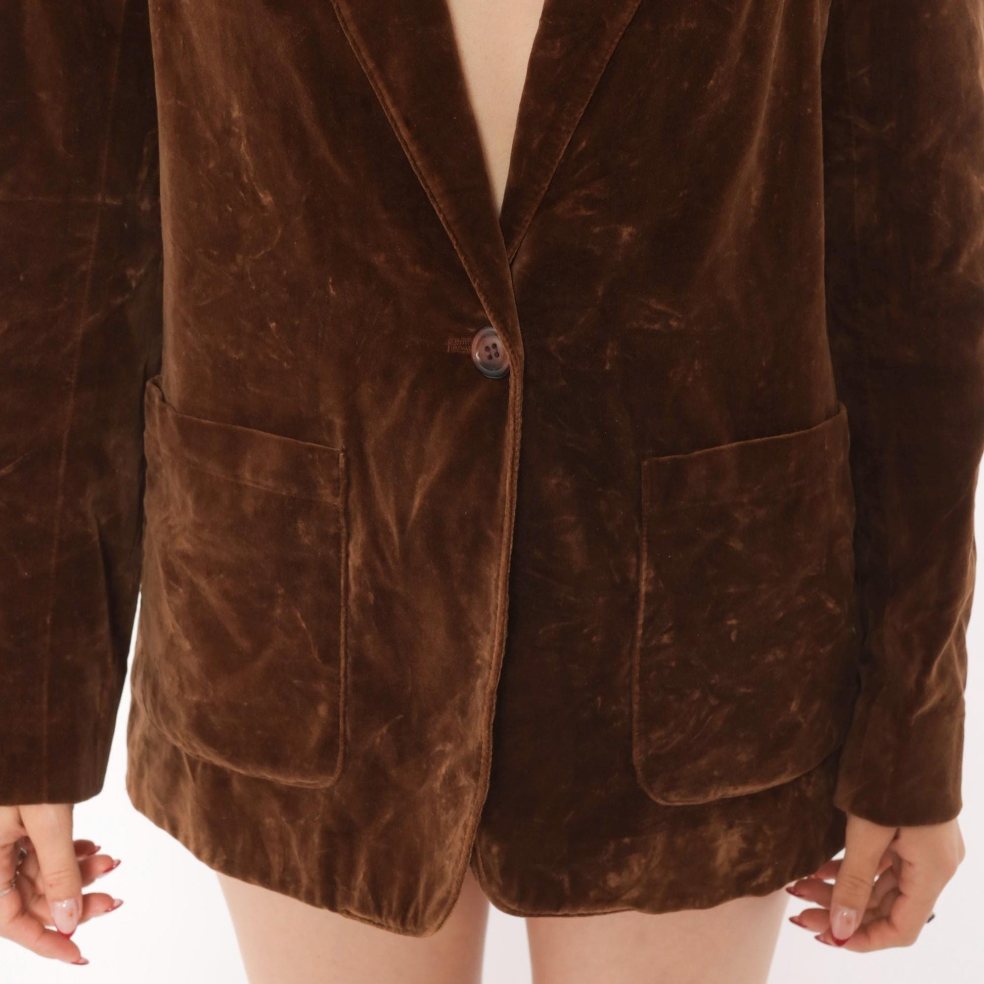 70s Swallowfish Velvet Blazer Brown Single Button Notched Lapel Small