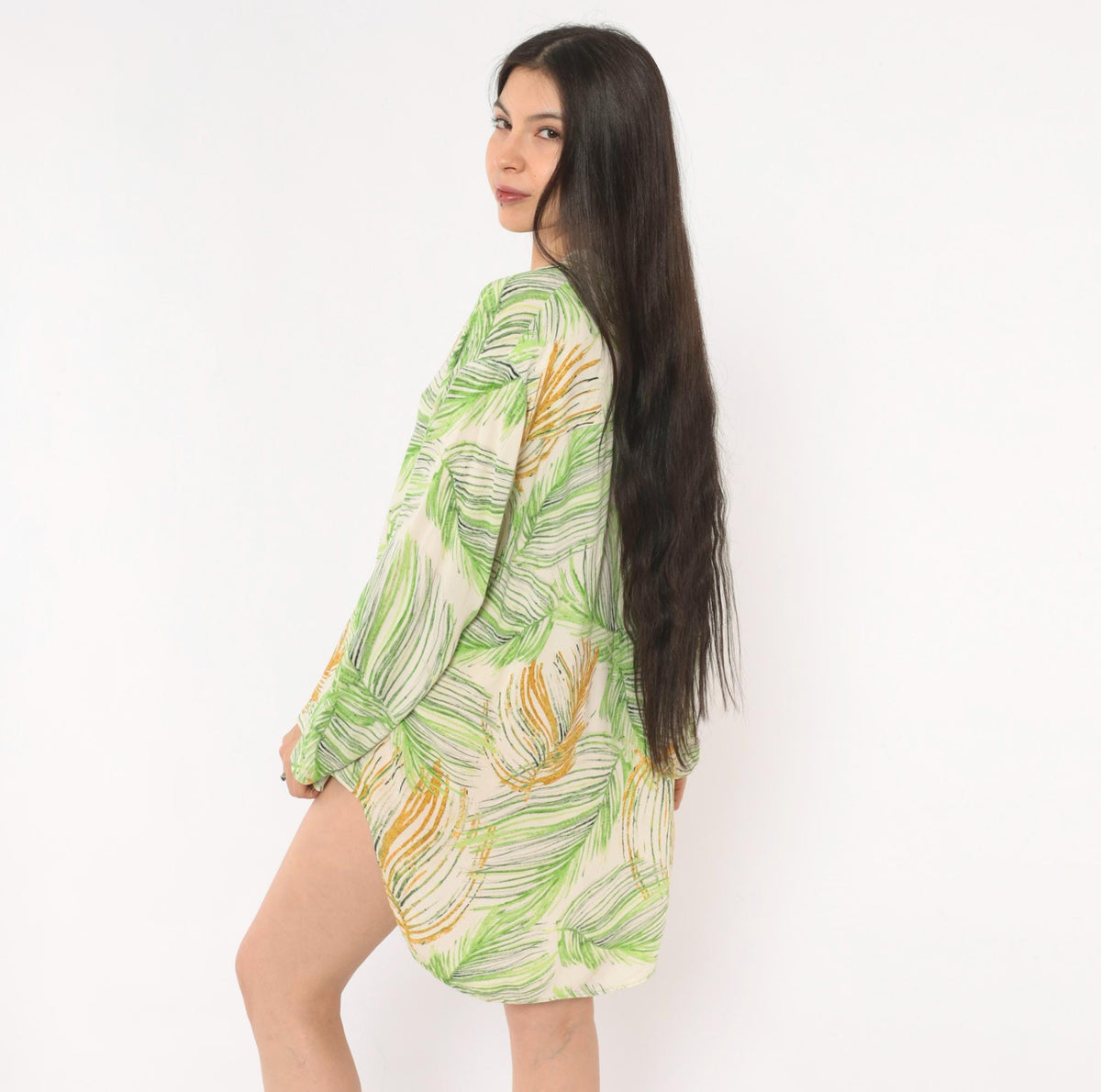 2000s Jams World Palm Leaf Hawaiian Shirt Green Rayon Camp Collar Extra Large XL