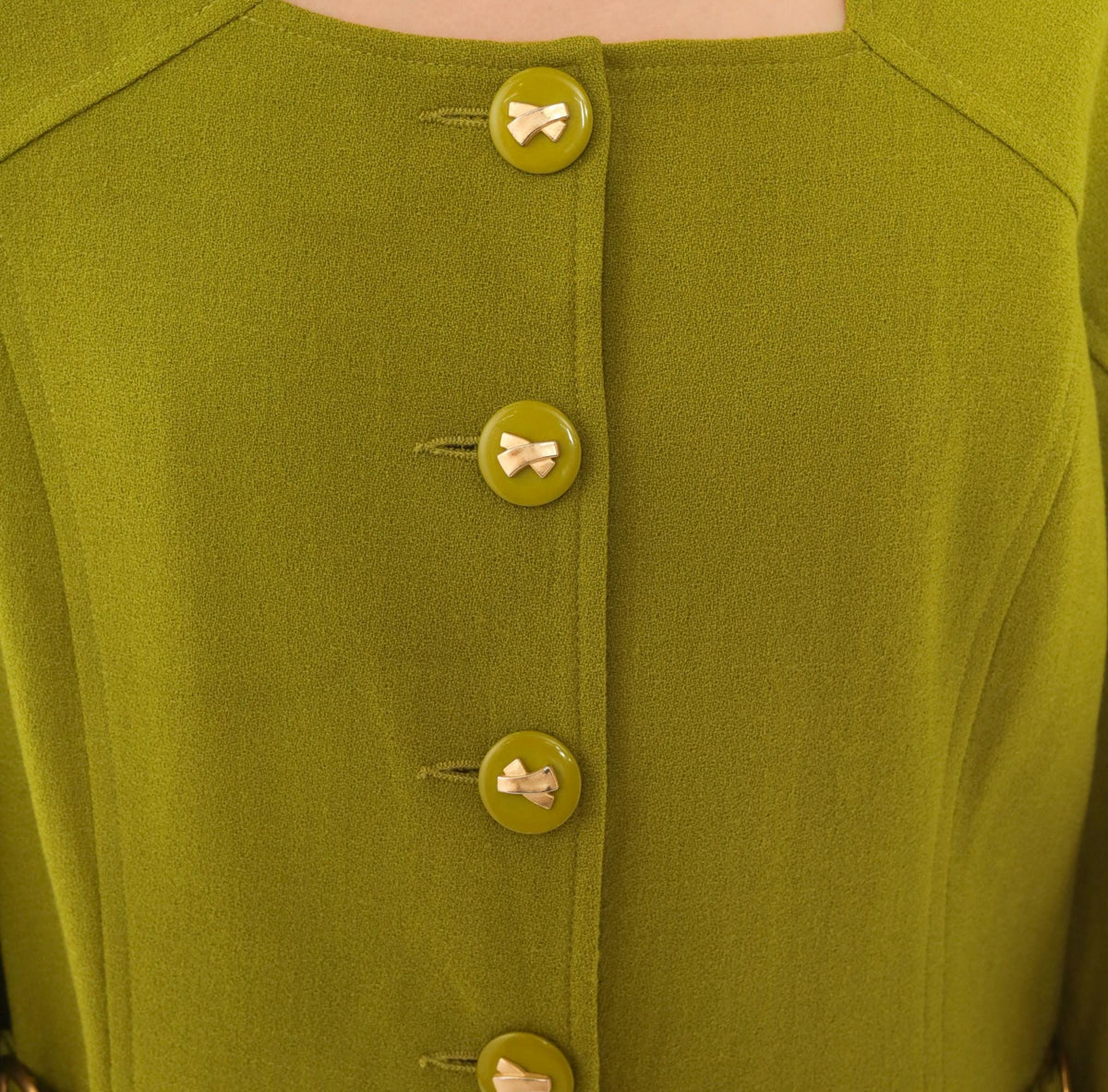 80s Lauren Taylor Wool Coat Dress Olive Green Gold Buttons Power Dressing Large L