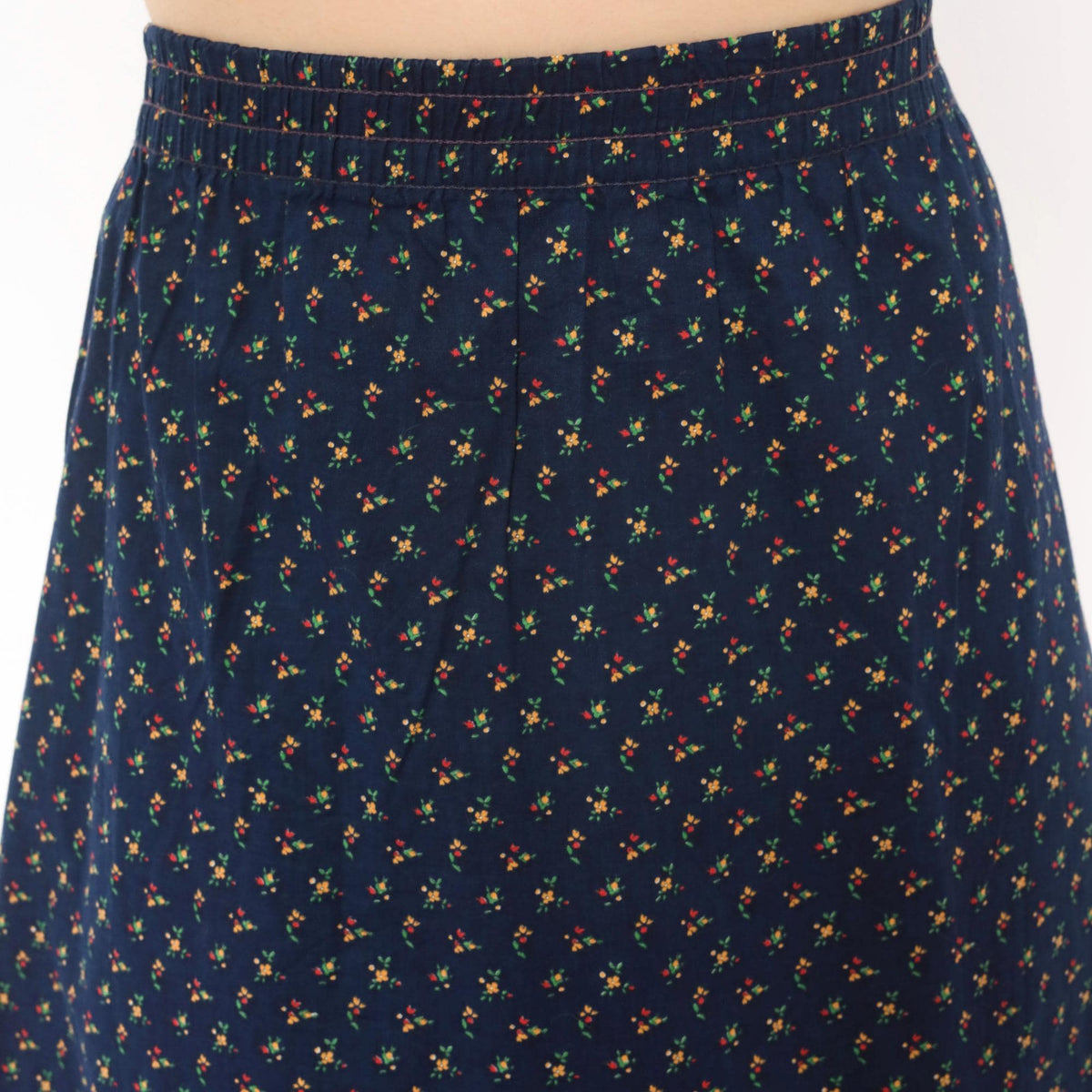 70s Faa 1st American Apparel Floral A-Line Skirt Navy Cotton Knee Length Large