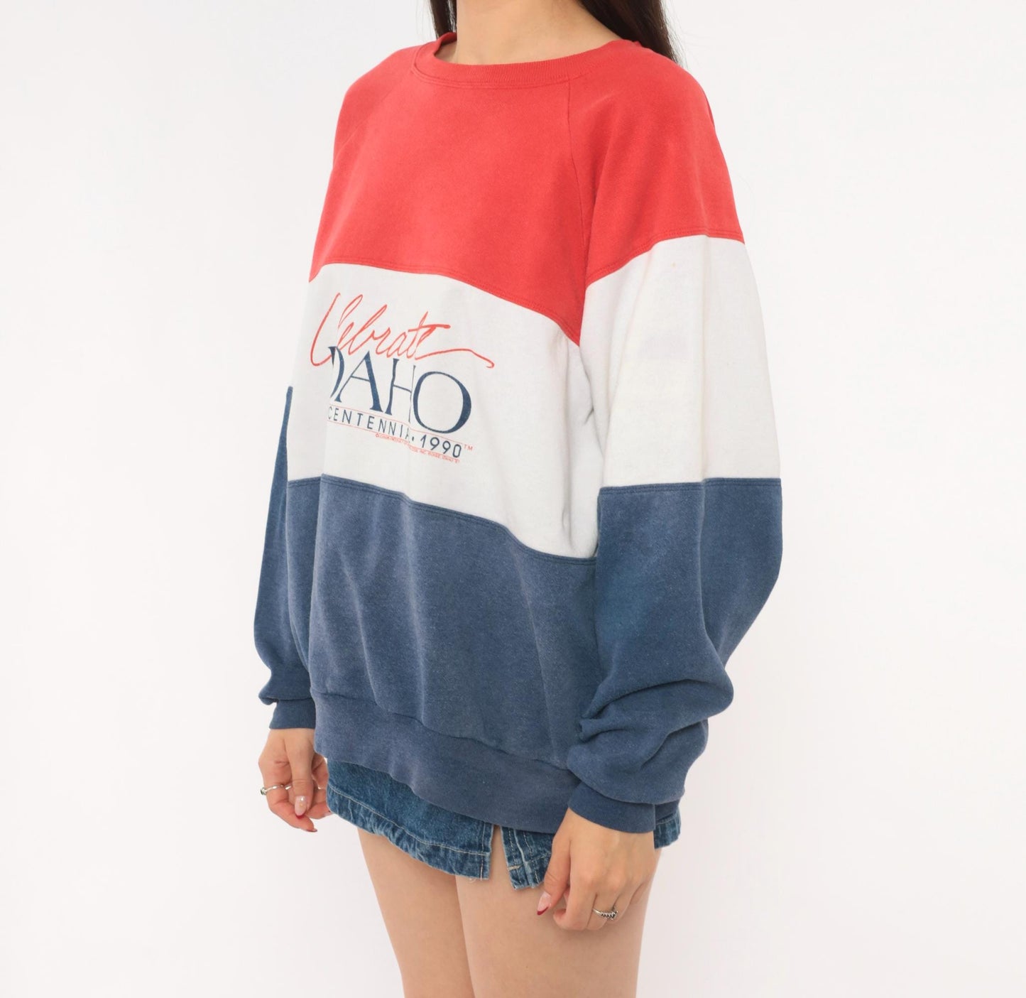 90s Rhoda Z Idaho Centennial Color Block Sweatshirt Red Navy Crewneck Medium