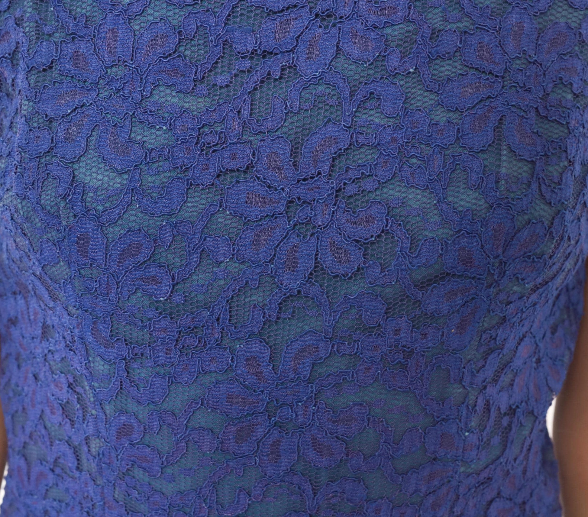 60s Cobalt Lace Sheath Dress Sleeveless Knee-Length Mod Floral Small