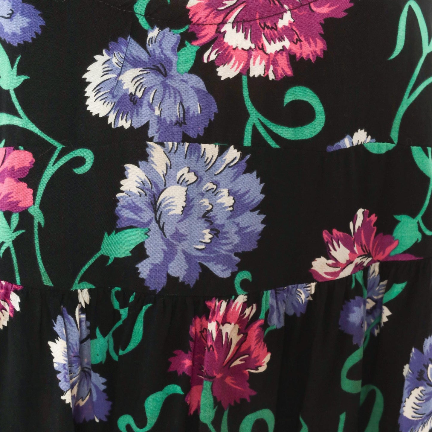 90s Katy D Floral Babydoll Mini Dress Black Empire Waist Scoop Neck Medium M