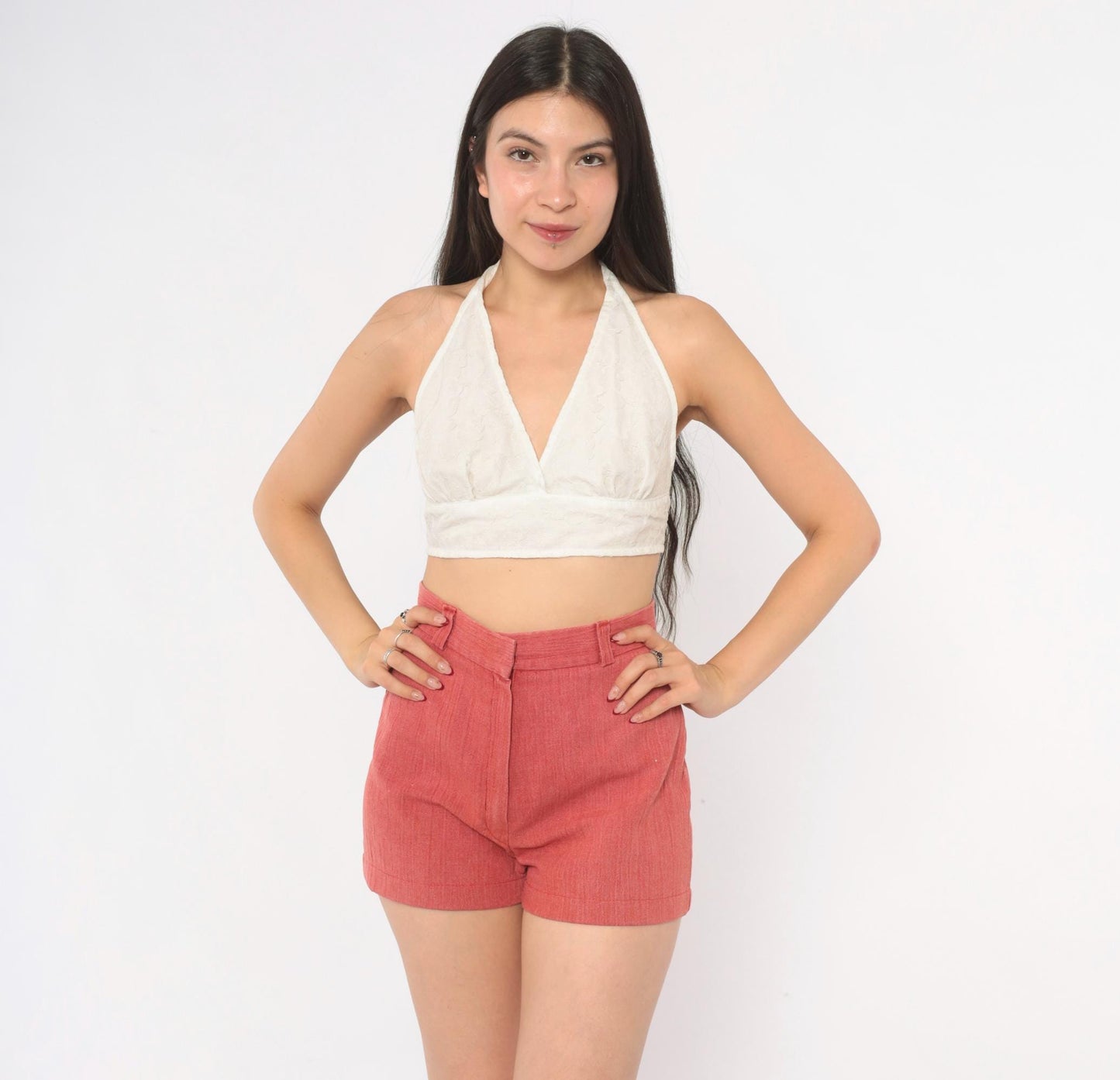 70s Tomboy Rust High-Waisted Shorts Cotton Cuffed Mini Extra Small XS