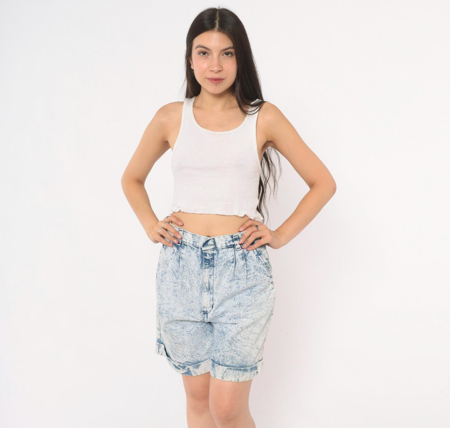 80s Ms. Players Acid Wash Denim Shorts High Waisted Pleated Blue Small S