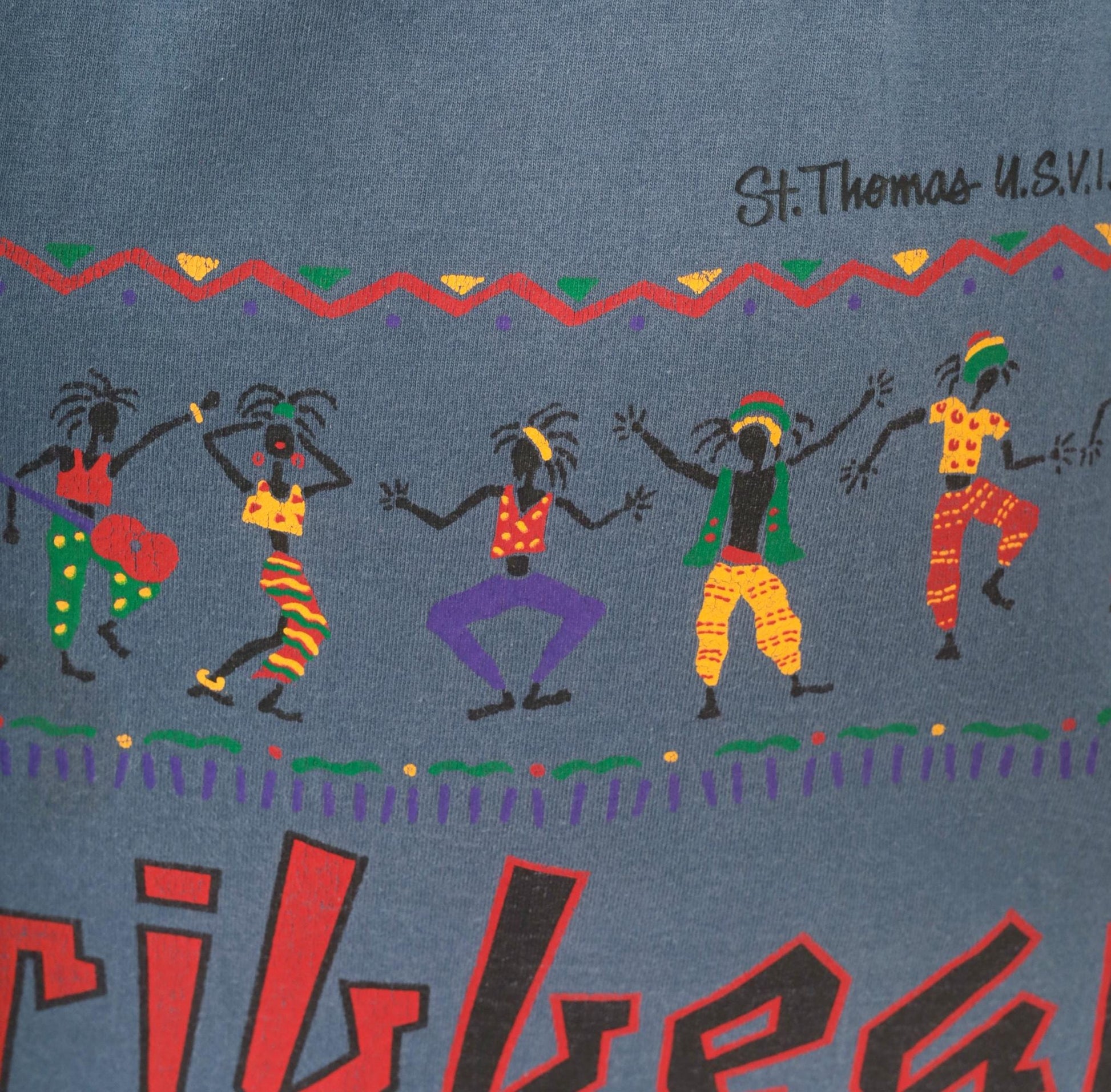 90s Alore Caribbean Dancer Crop Tank St Thomas Blue Cotton Medium