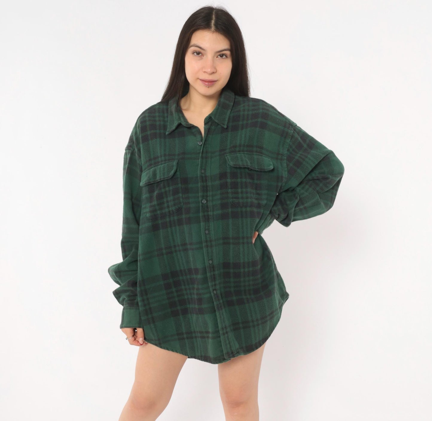90s Gap Green Plaid Flannel Shirt Button-Up Grunge Cotton Extra Large XL