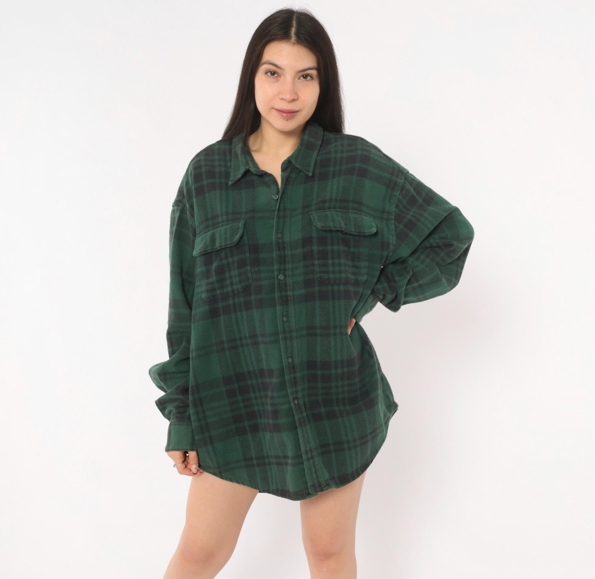 90s Gap Green Plaid Flannel Shirt Button-Up Grunge Cotton Extra Large XL