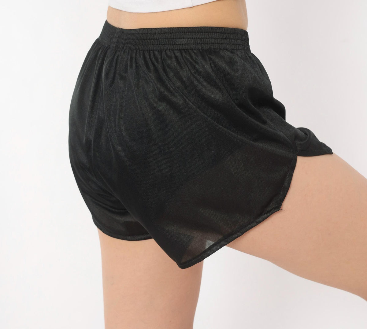 80s Dolfin Black Satin Running Shorts Dolphin Logo Small S