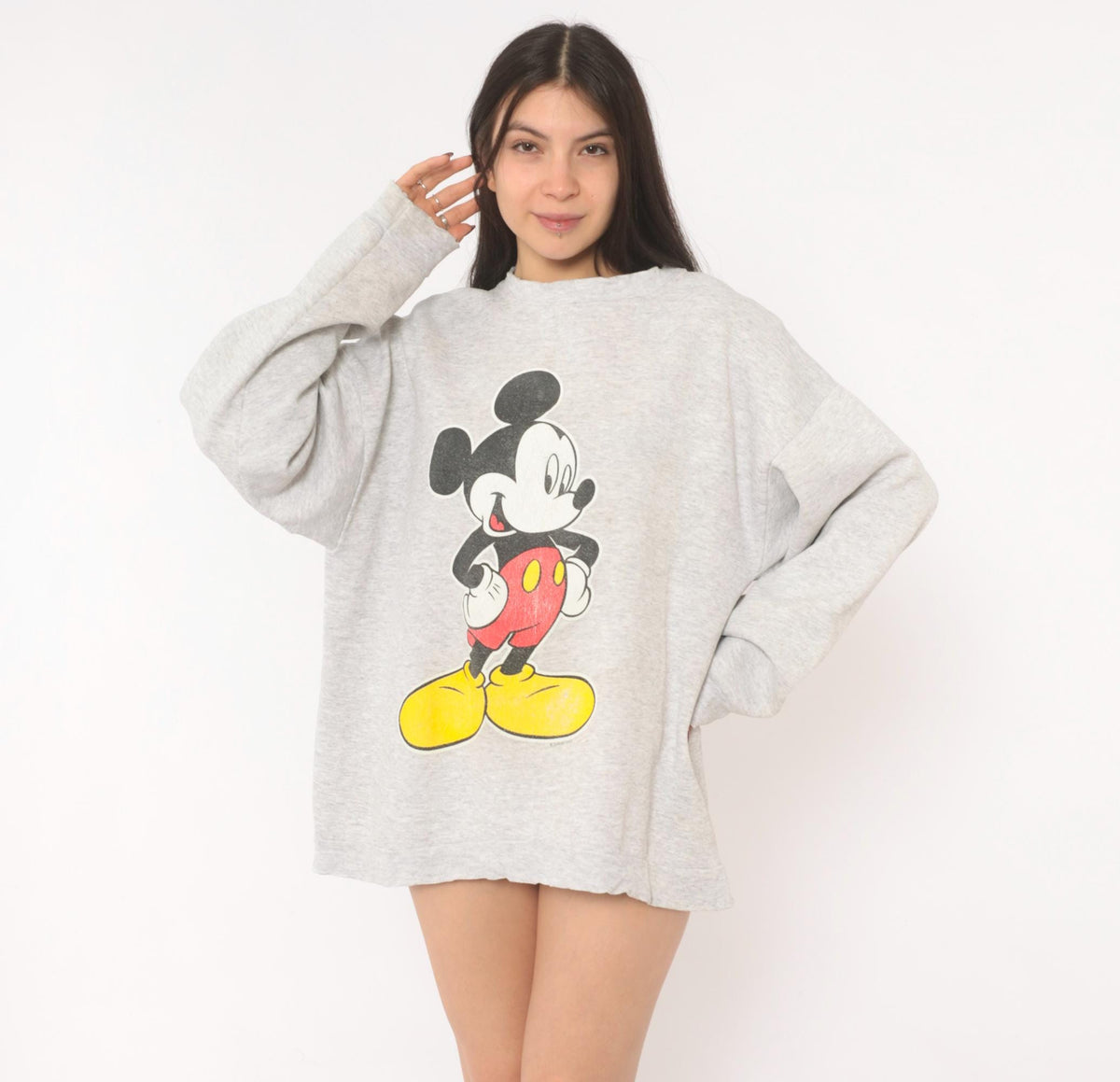 90s Mickey Mouse Sweatshirt Grey Heather Graphic Crewneck Cotton Extra Large XL