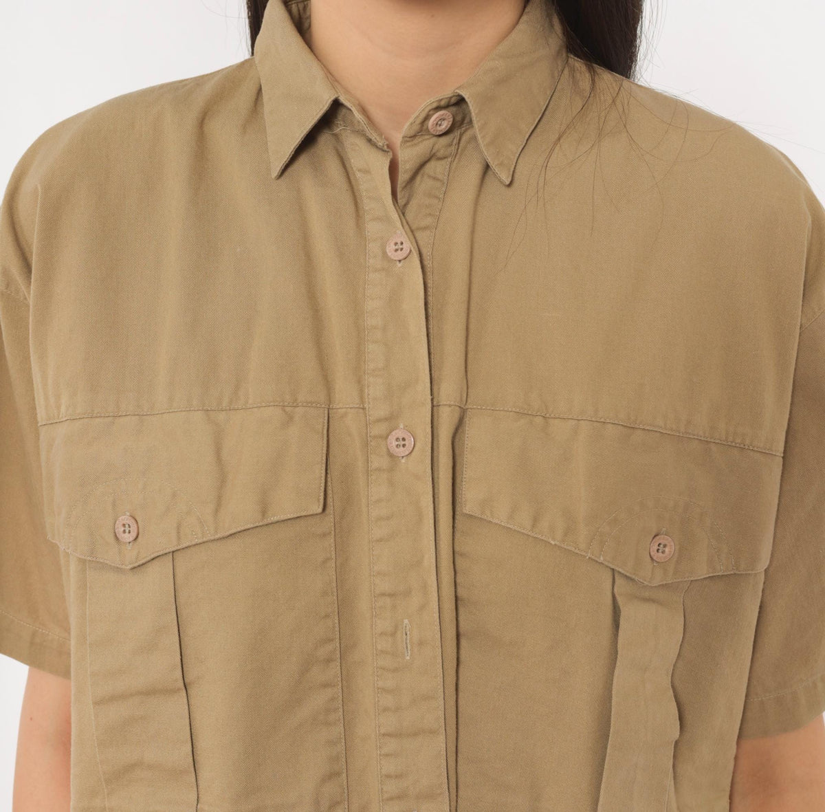 90s Forenza Tan Safari Button Shirt Cotton Khaki Utility Blouse Small S