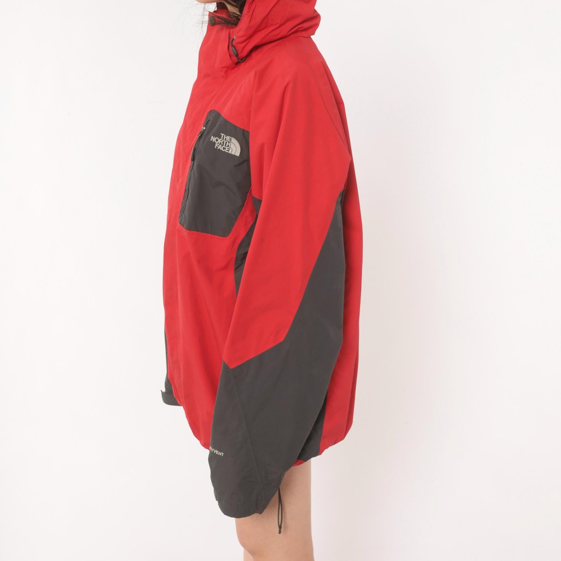 2000s The North Face Red Black HyVent Hooded Windbreaker Large L