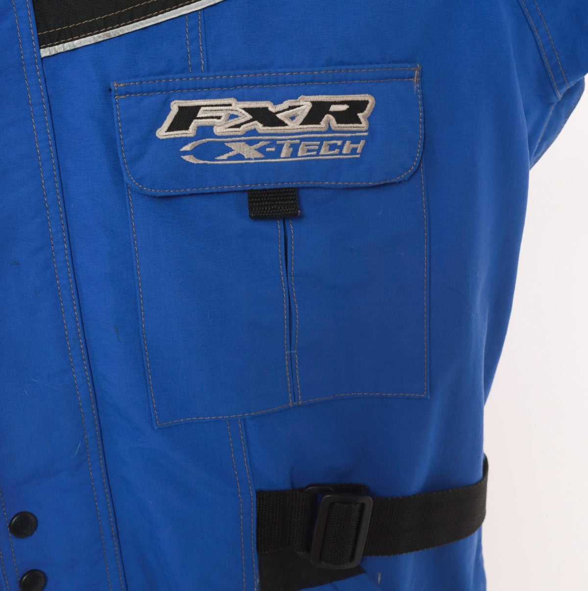 90s FXR X-Tech Snowmobile Jacket Blue Black Color Block Nylon Shell Extra Large XL
