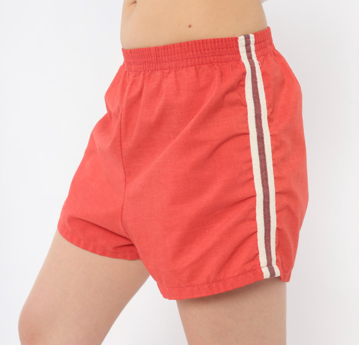 80s Red Athletic Running Shorts Cotton Side Stripe White Trim Extra Small XS