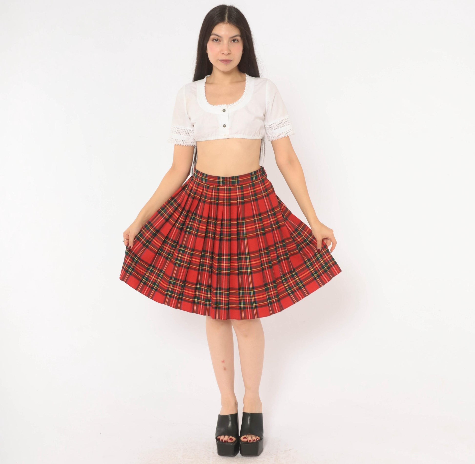 80s Limon Company Royal Stewart Tartan Pleated Skirt Red Small