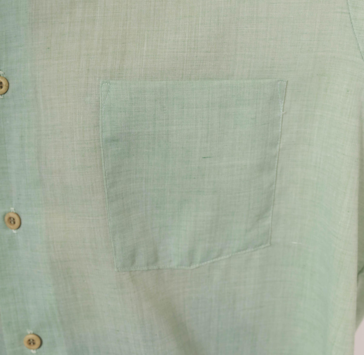 70s Sage Green Button-Up Shirt Camp Collar Semi-Sheer Cotton Long Sleeve XXL