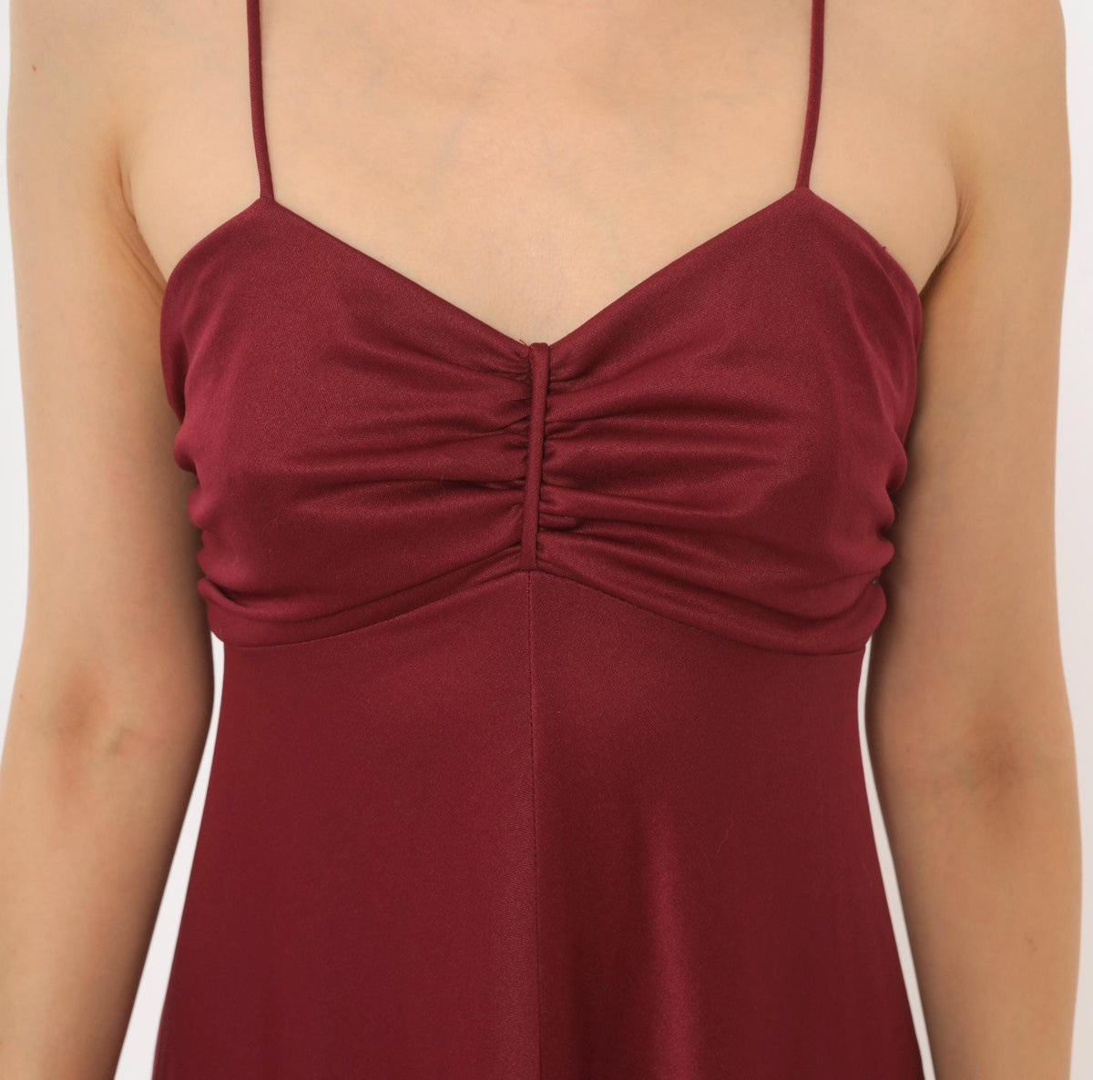 70s Burgundy Maxi Dress Sweetheart Neckline Empire Waist Spaghetti Strap Small