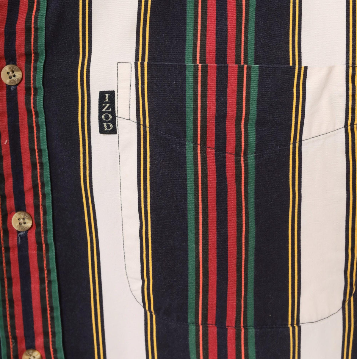 90s Izod Striped Button Down Shirt Navy Burgundy Green Gold Large L