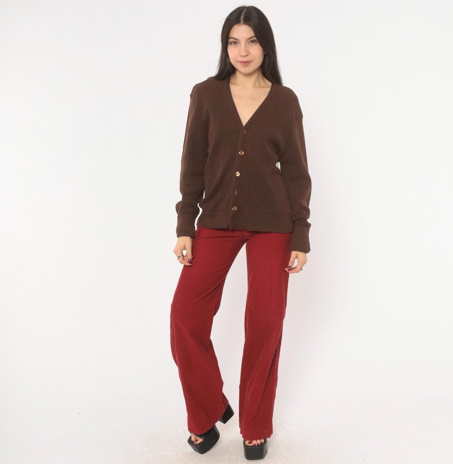 80s Arnold Palmer Wool Cardigan Chocolate Brown V-Neck Button Front Medium