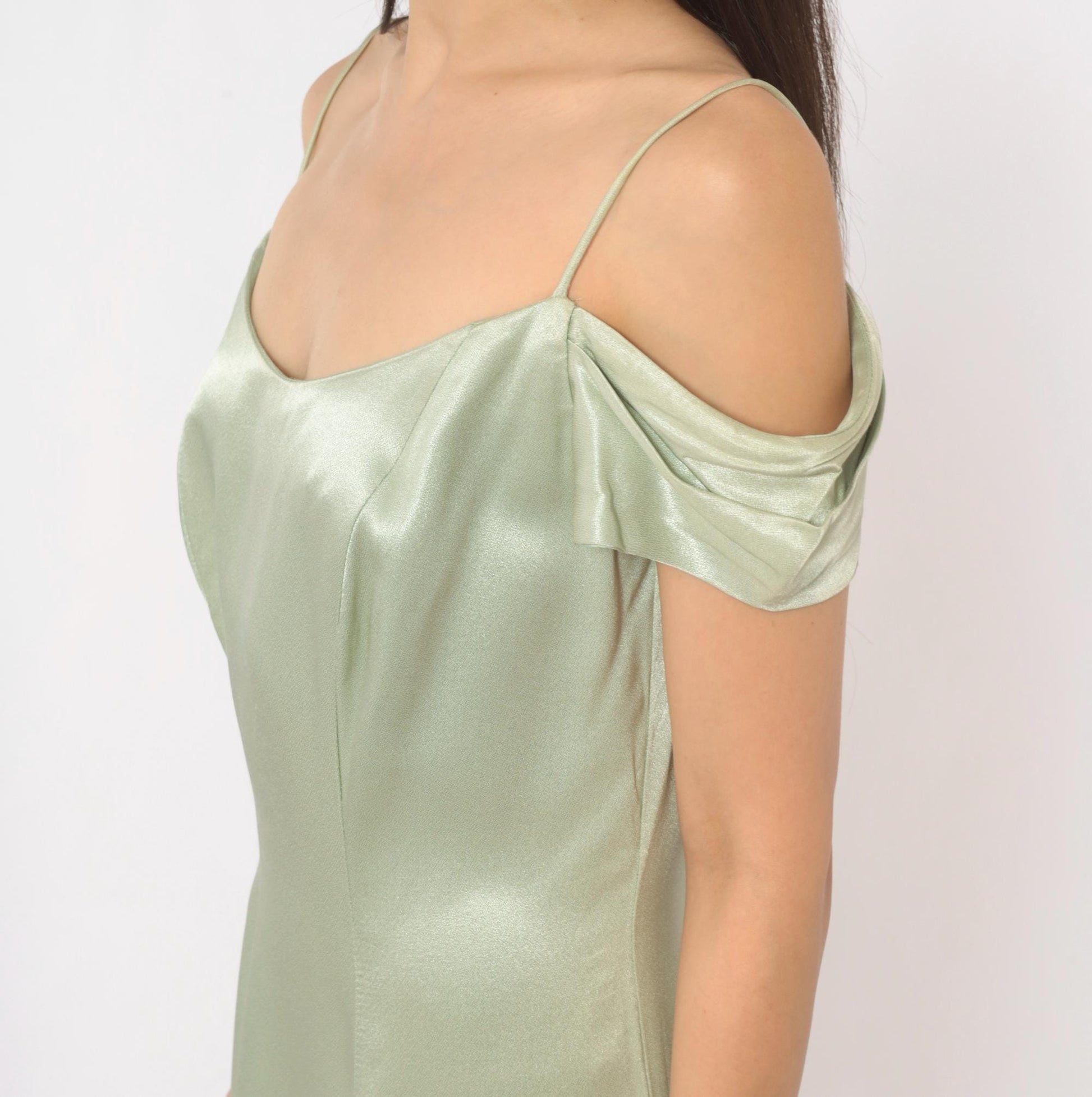 90s Bill Levkoff Sage Green Cold Shoulder Maxi Gown Medium M