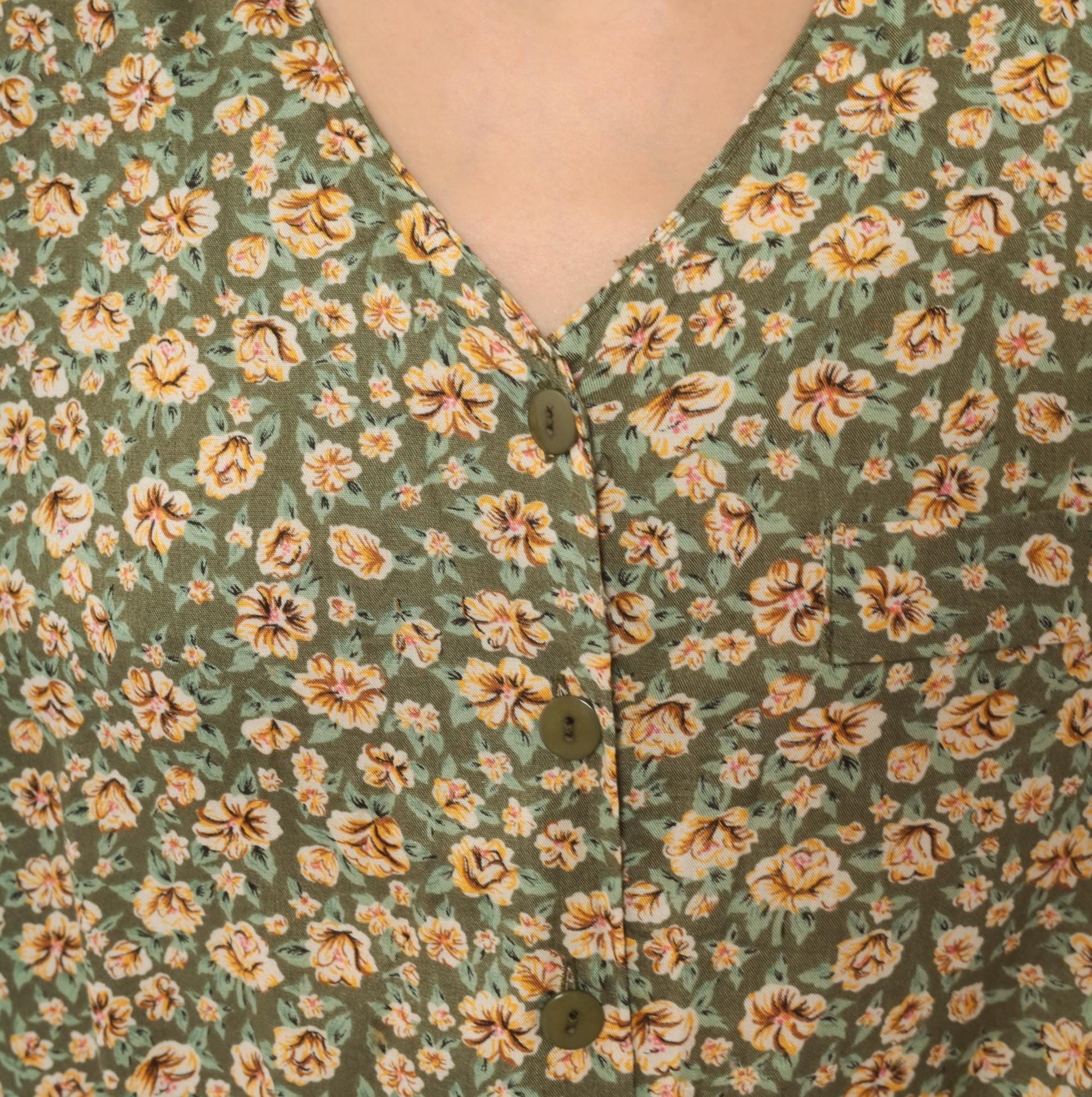 90s Westport Ltd. Floral Midi Romper Button Front Calico Print Olive Cream Extra Large XXL