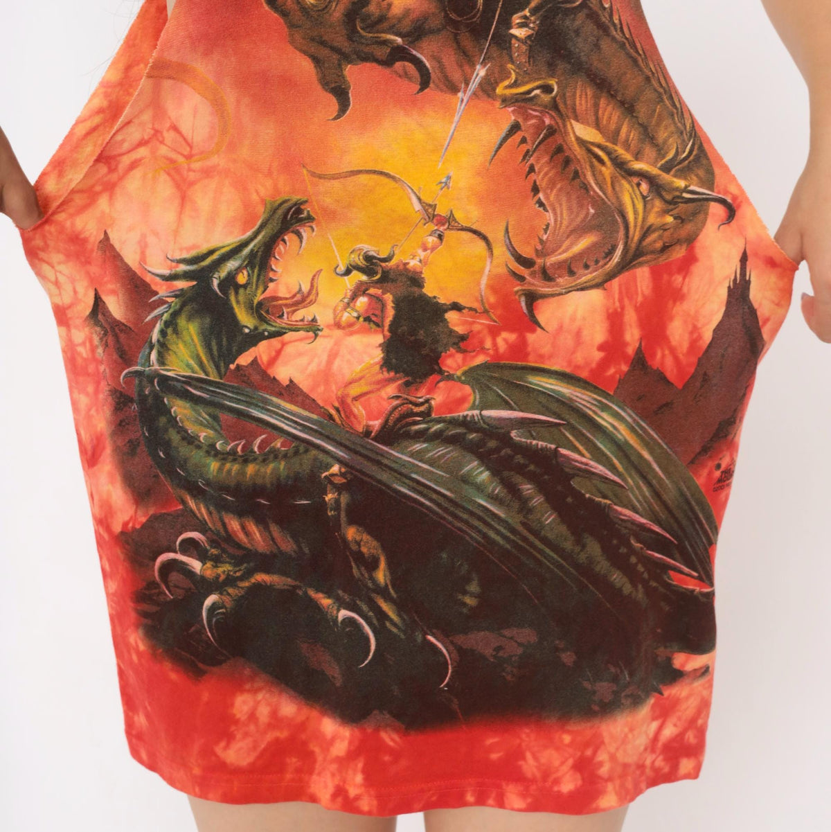 Y2K The Mountain Dragon Battle Tie Dye Muscle Tank Red Orange Medium M