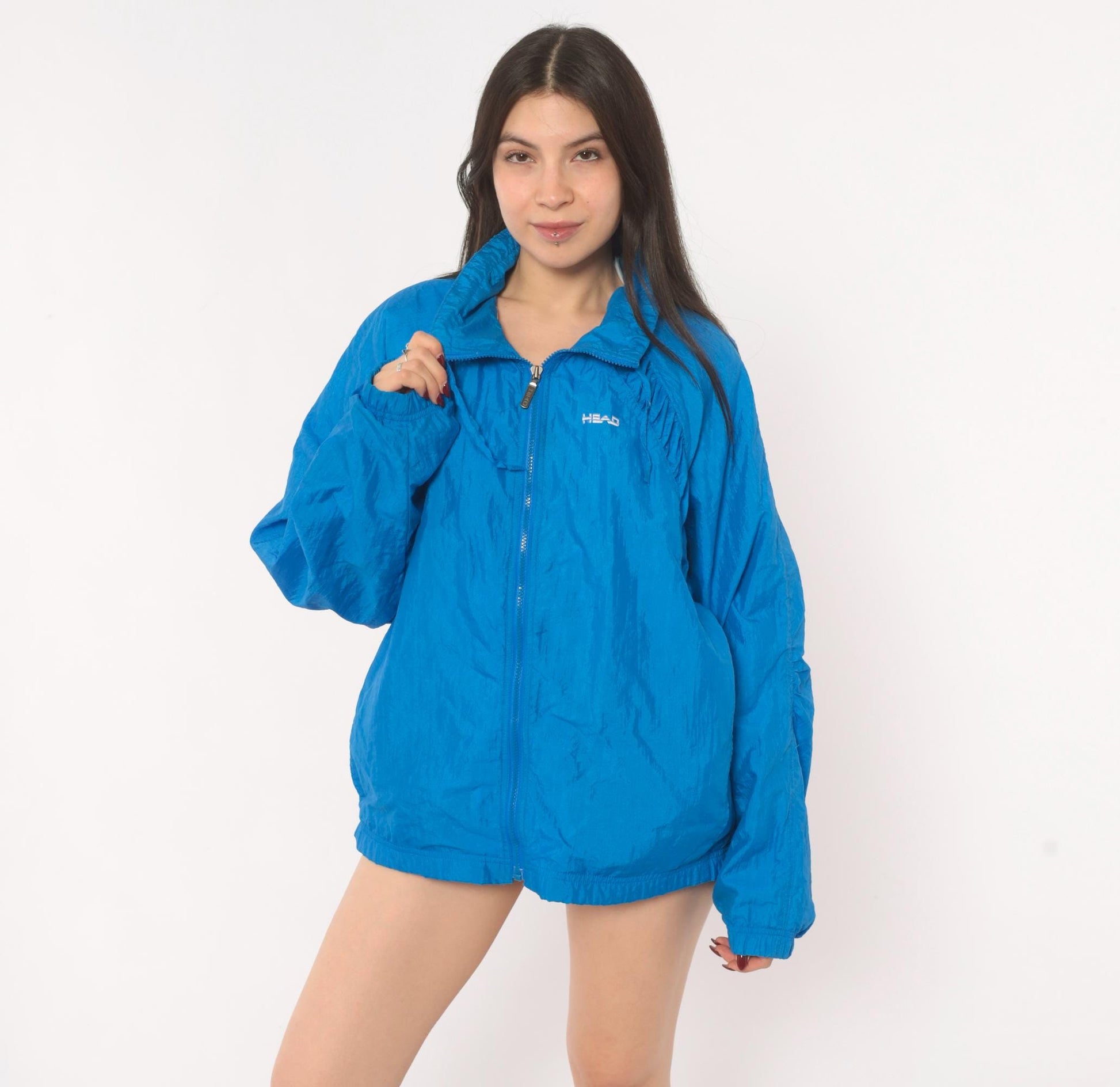 90s Head Windbreaker Cobalt Blue Nylon Zip Jacket Medium