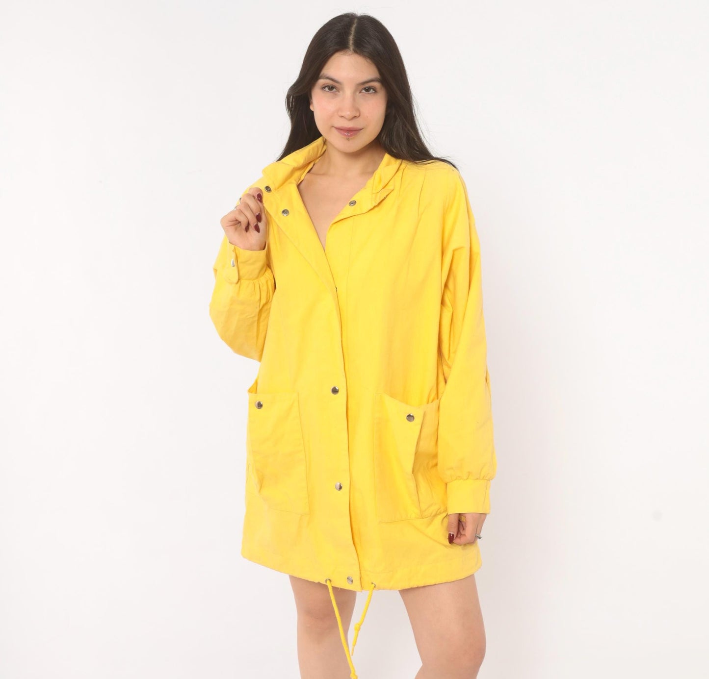 80s Pacer Yellow Cotton Parka Snap Front Stand Collar Windbreaker Small
