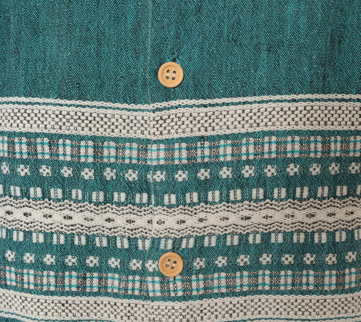 90s Teal Woven Shirt Jacquard Folk Pattern Cotton Collared Camp Large