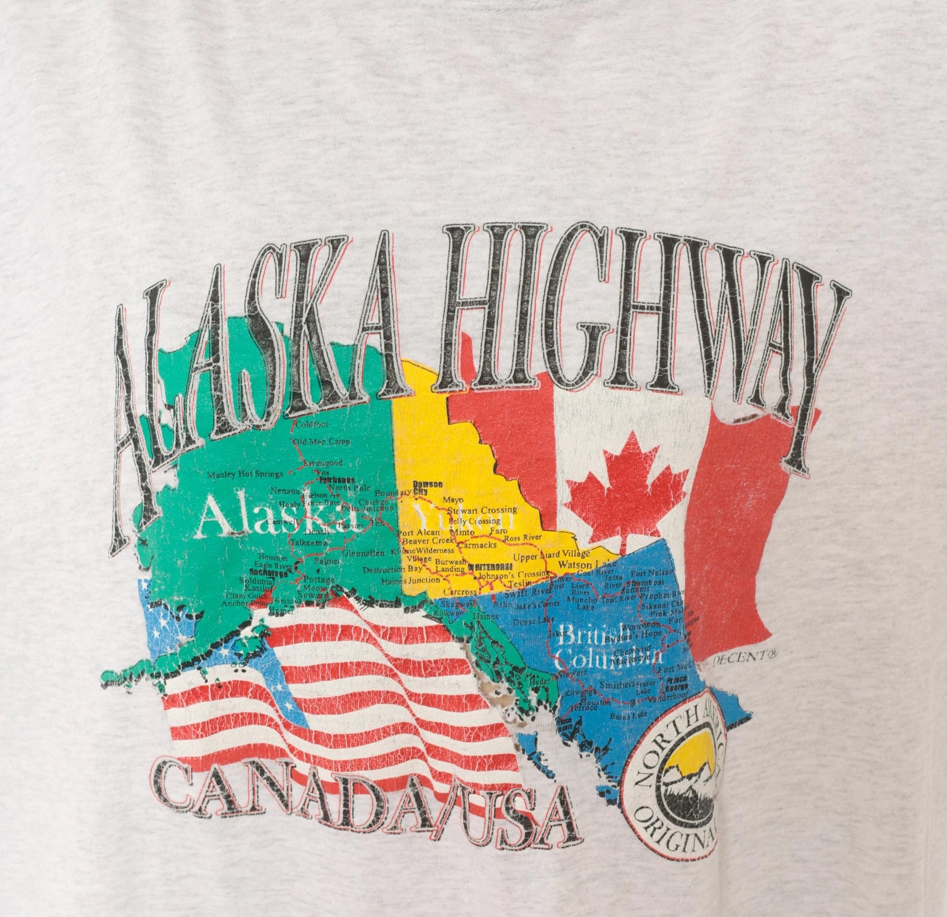 90s Alaska Highway Map Graphic Tee Gildan Heather Grey Extra Large XL