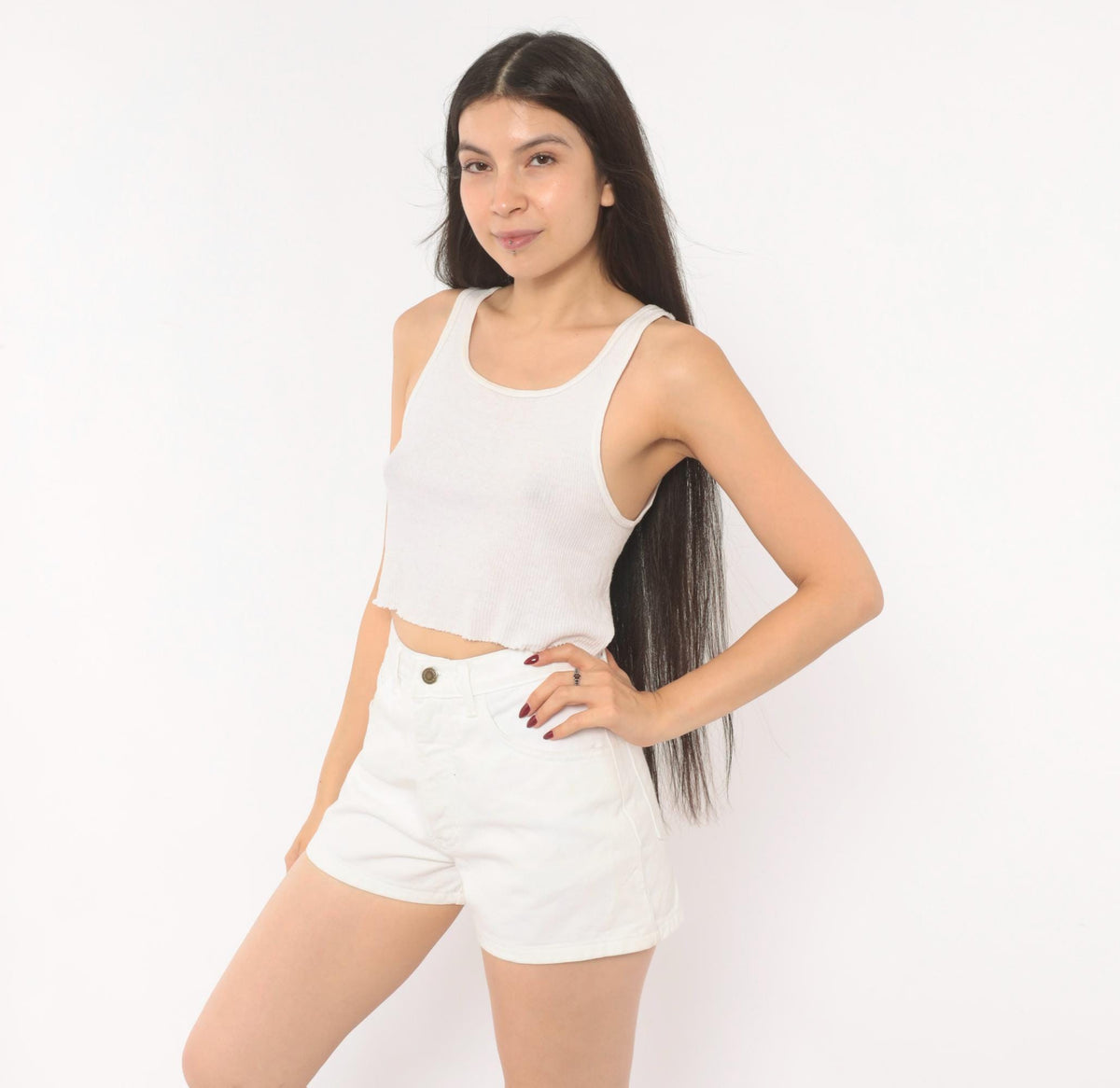 90s Moda INTL White Denim Shorts High Waist Five Pocket Cotton XS