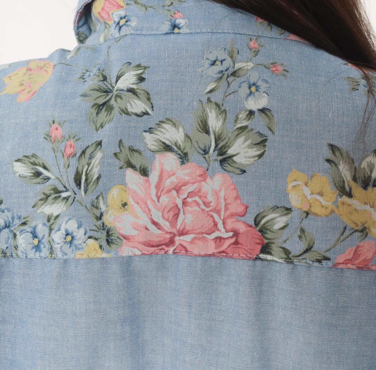 90s Alfred Dunner Floral Yoke Chambray Shirt Blue Button Front Medium