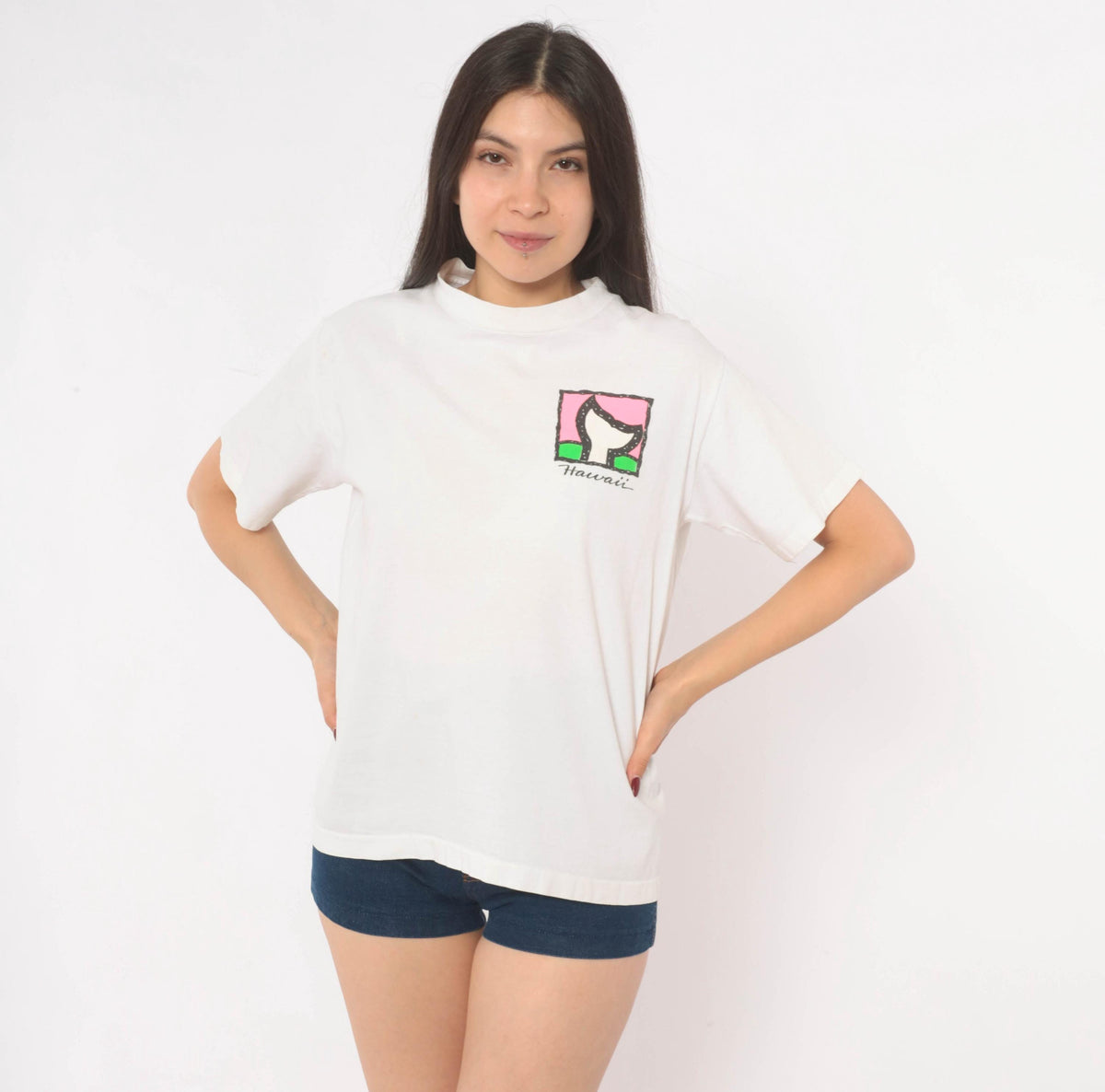 90s Softee Teejays Hawaii Whale Tail Graphic Tee White Cotton Medium