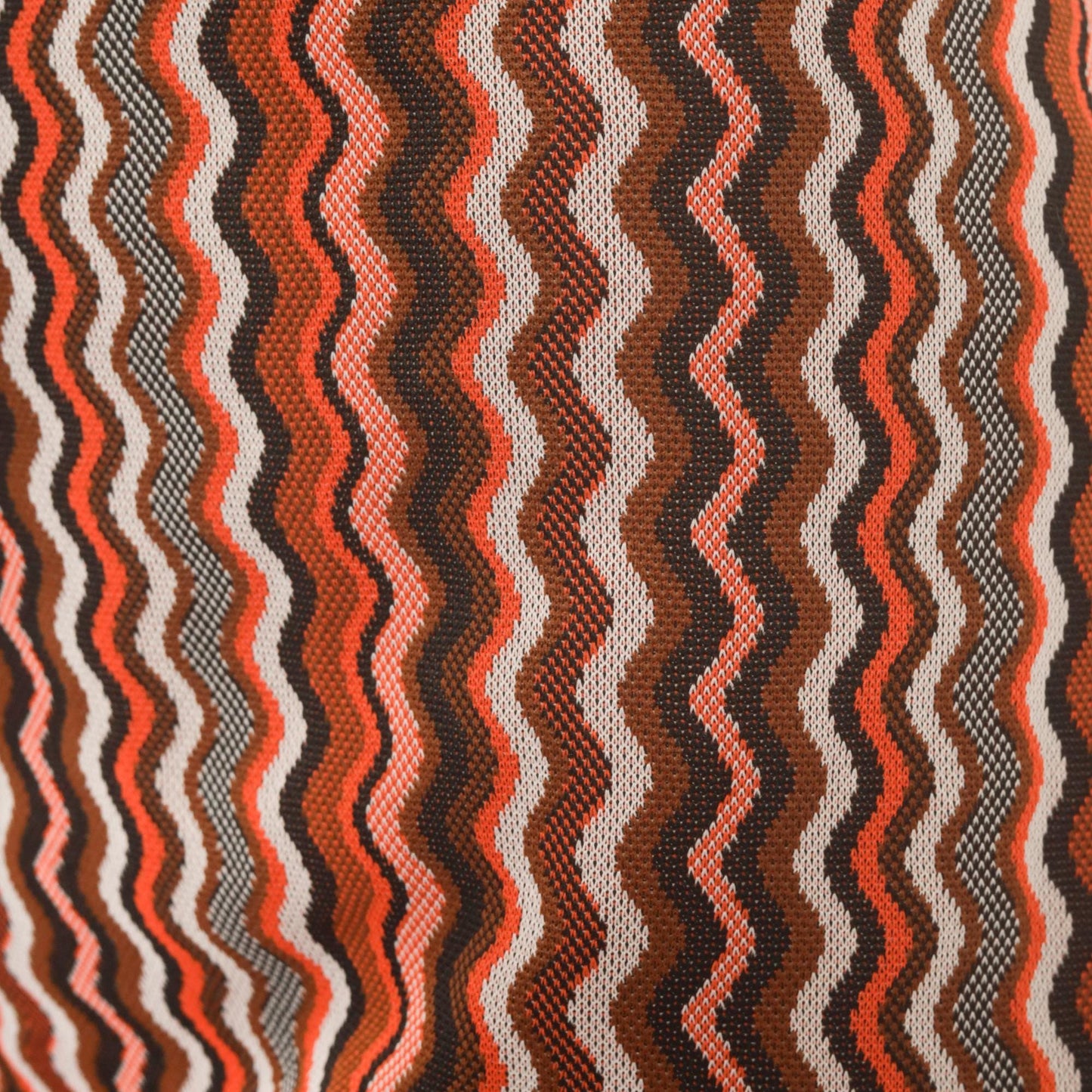 70s Orange Brown Zigzag Knit Maxi Skirt Chevron Stripe Elastic Waist Large