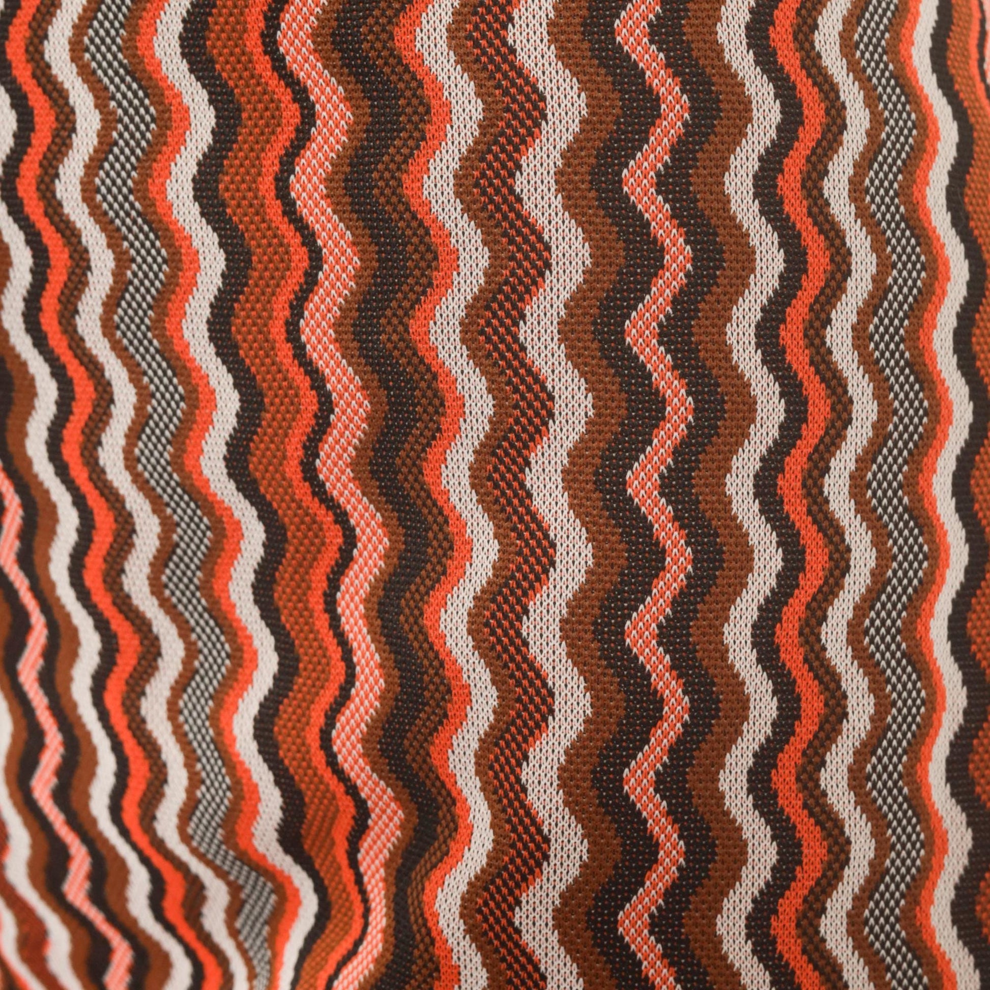 70s Orange Brown Zigzag Knit Maxi Skirt Chevron Stripe Elastic Waist Large