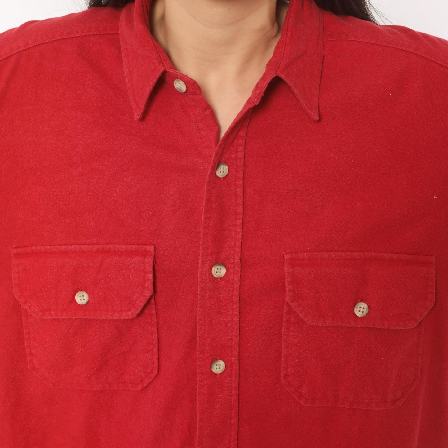 Woolrich 90s Red Cotton Flannel Button-Up Shirt Dual Chest Pocket Large L