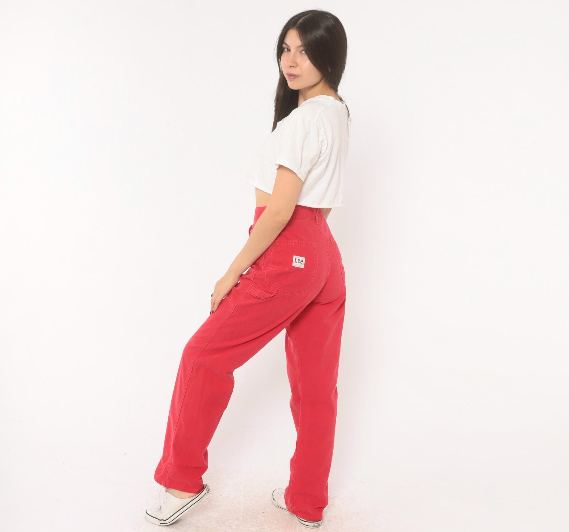 90s Lee Carpenter Pants Red Cotton High Rise Straight Leg Small S