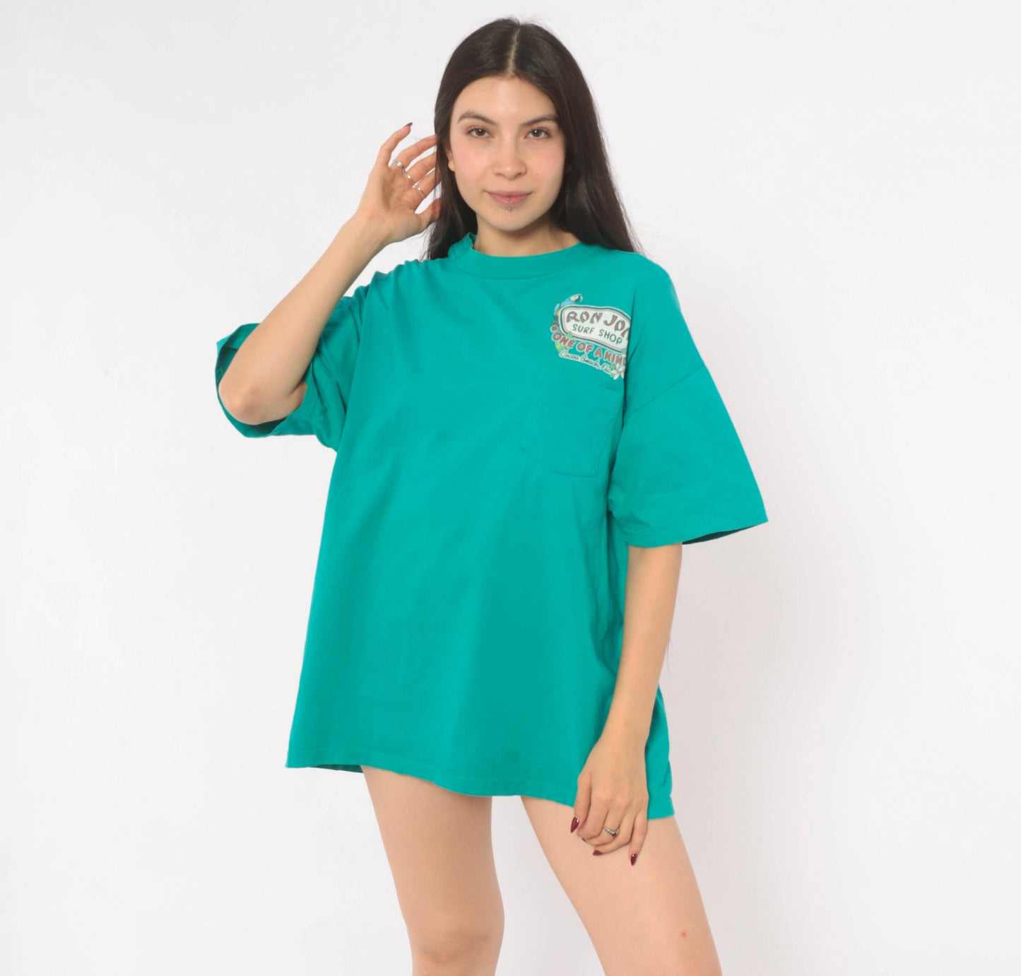 Ron Jon Surf Shop Teal Parrot Graphic Tee Cocoa Beach Florida 00s Medium