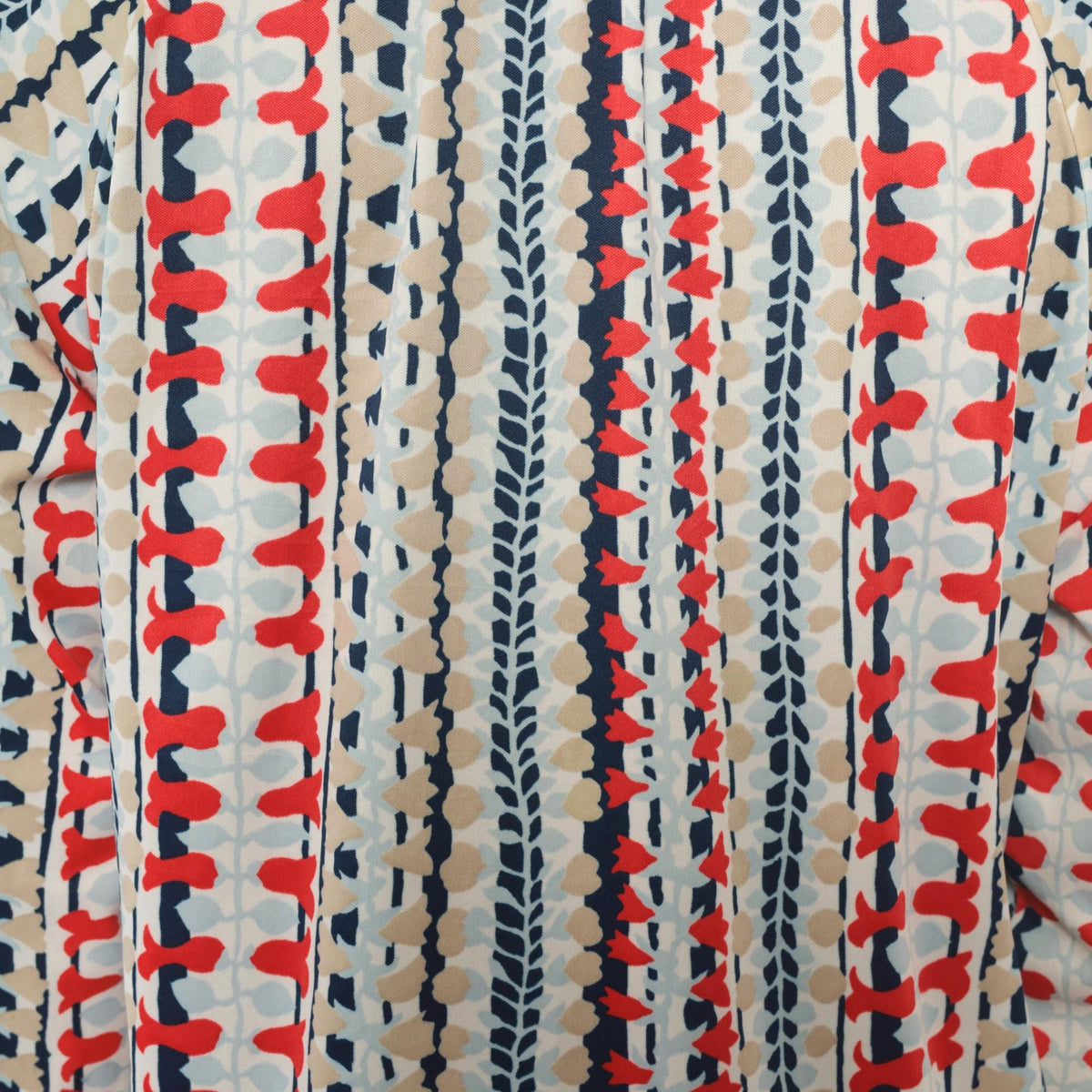 70s Cricket Lane Mandarin Collar Blouse Red Navy Leaf Print Medium